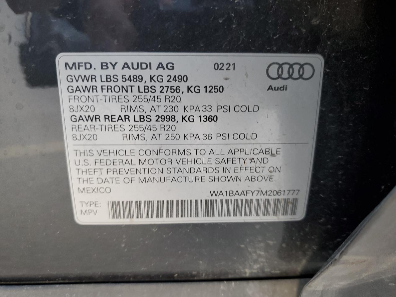 WA1BAAFY7M2061777 2021 Audi Q5 Premium Plus