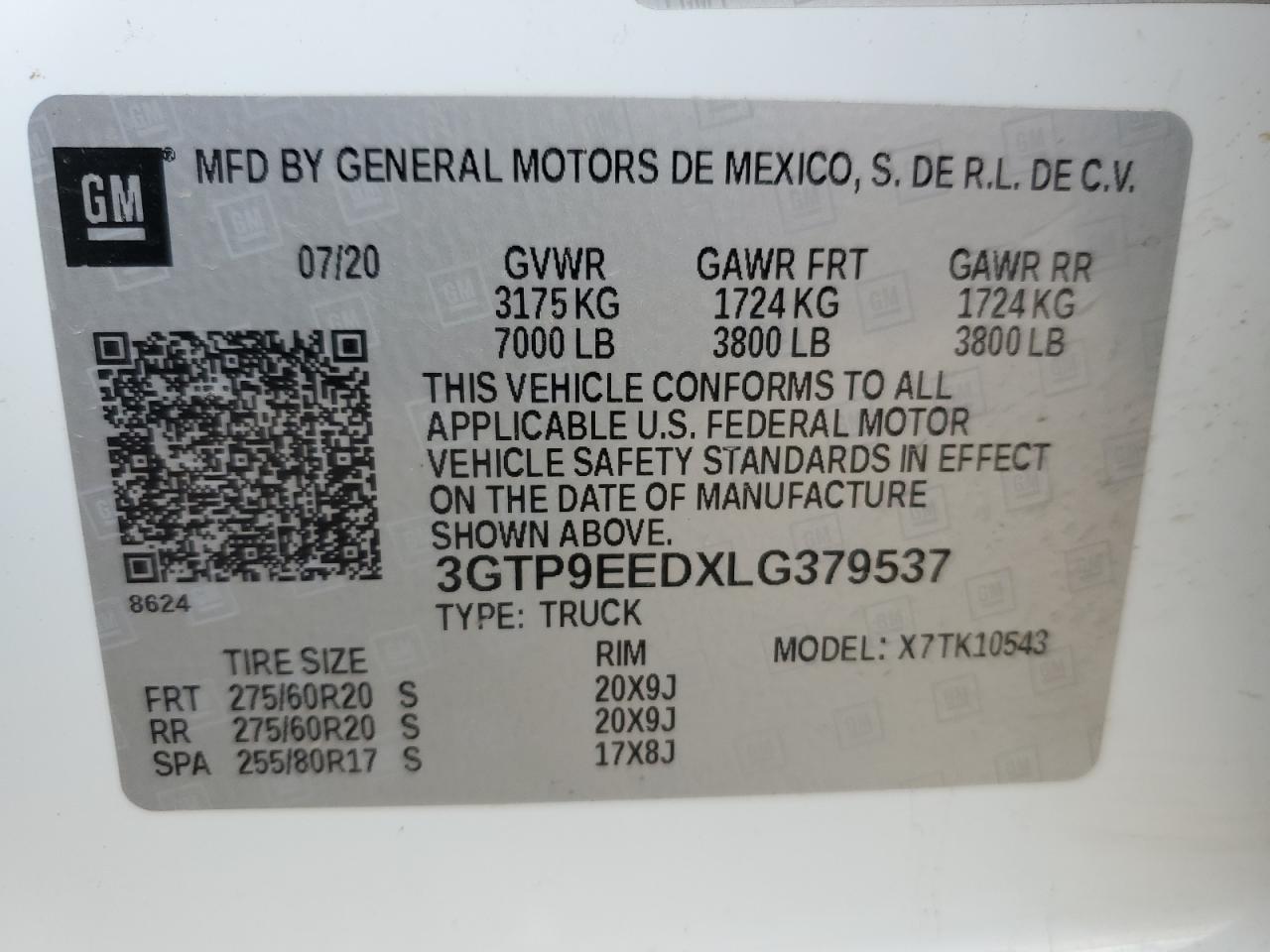 2020 GMC Sierra K1500 At4 VIN: 3GTP9EEDXLG379537 Lot: 49731334