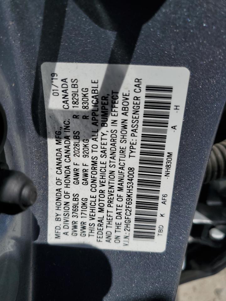 2HGFC2F69KH534008 2019 Honda Civic Lx