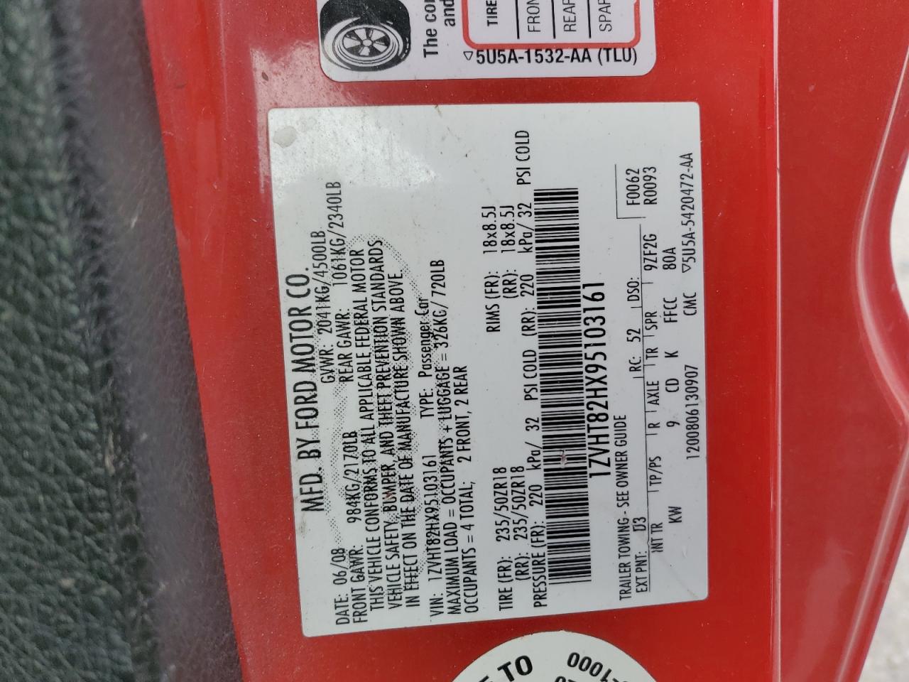 2009 Ford Mustang Gt VIN: 1ZVHT82HX95103161 Lot: 47818364