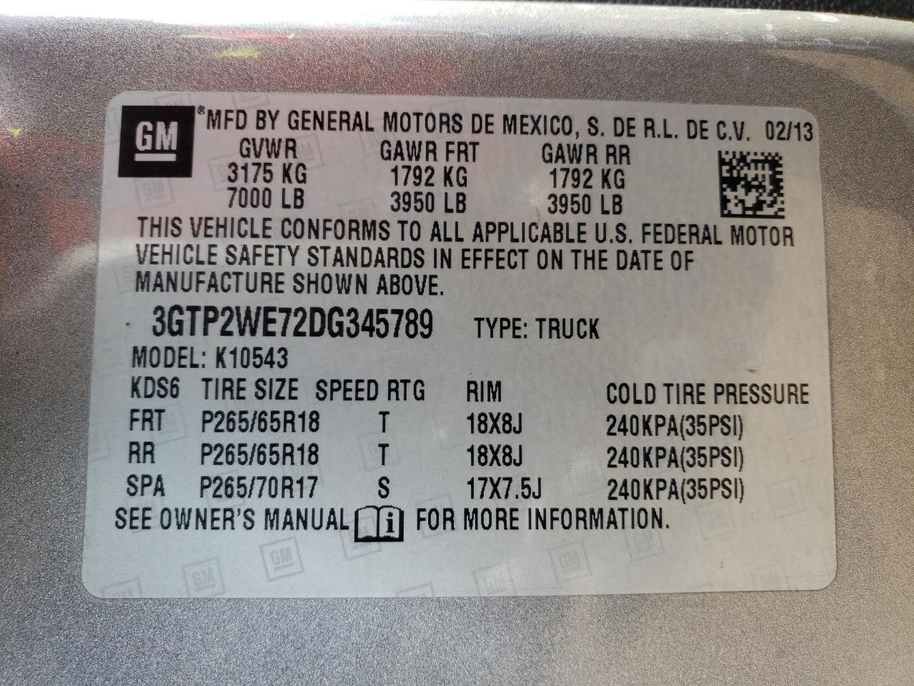 3GTP2WE72DG345789 2013 GMC Sierra K1500 Slt