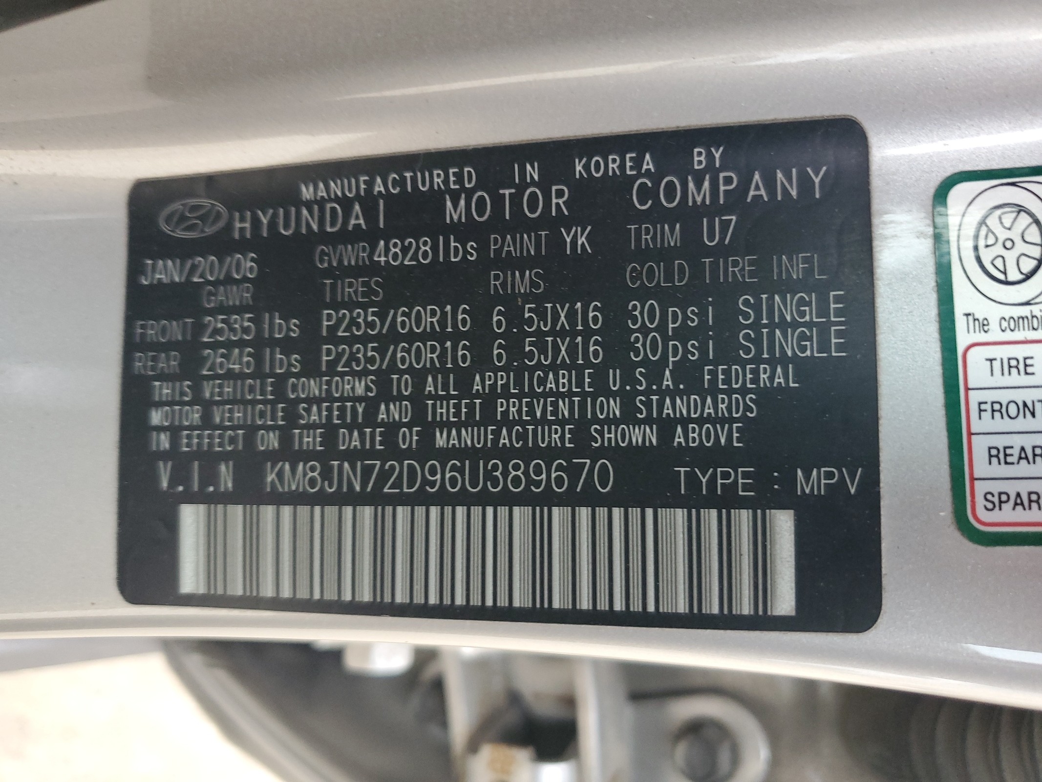 KM8JN72D96U389670 2006 Hyundai Tucson Gls