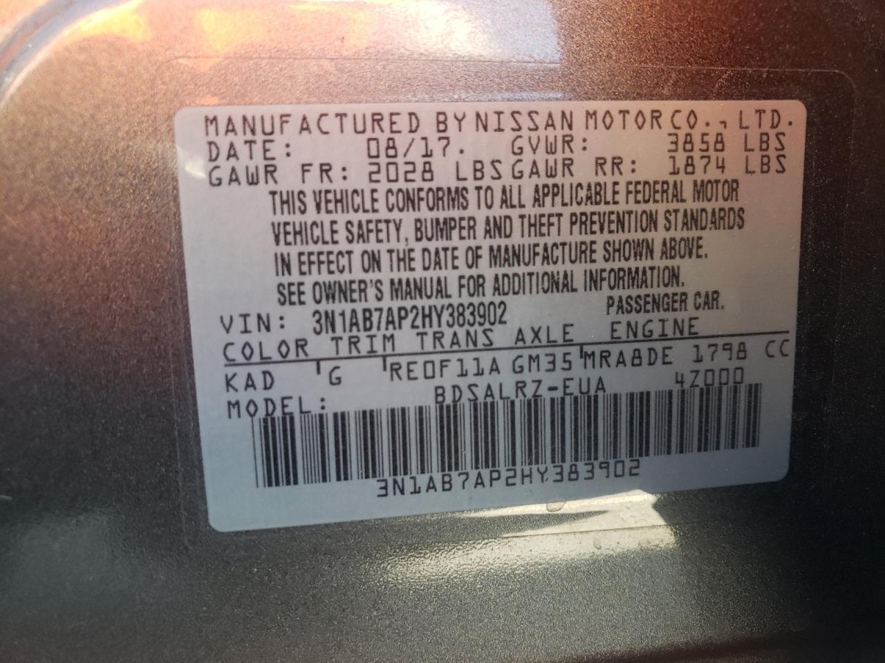 3N1AB7AP2HY383902 2017 Nissan Sentra S