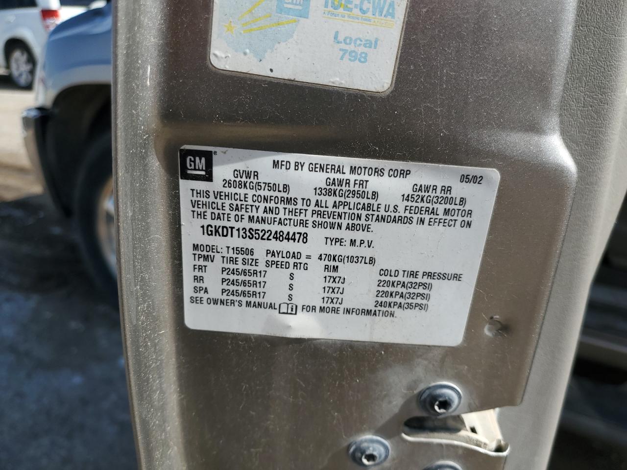 2002 GMC Envoy VIN: 1GKDT13S522484478 Lot: 74708564