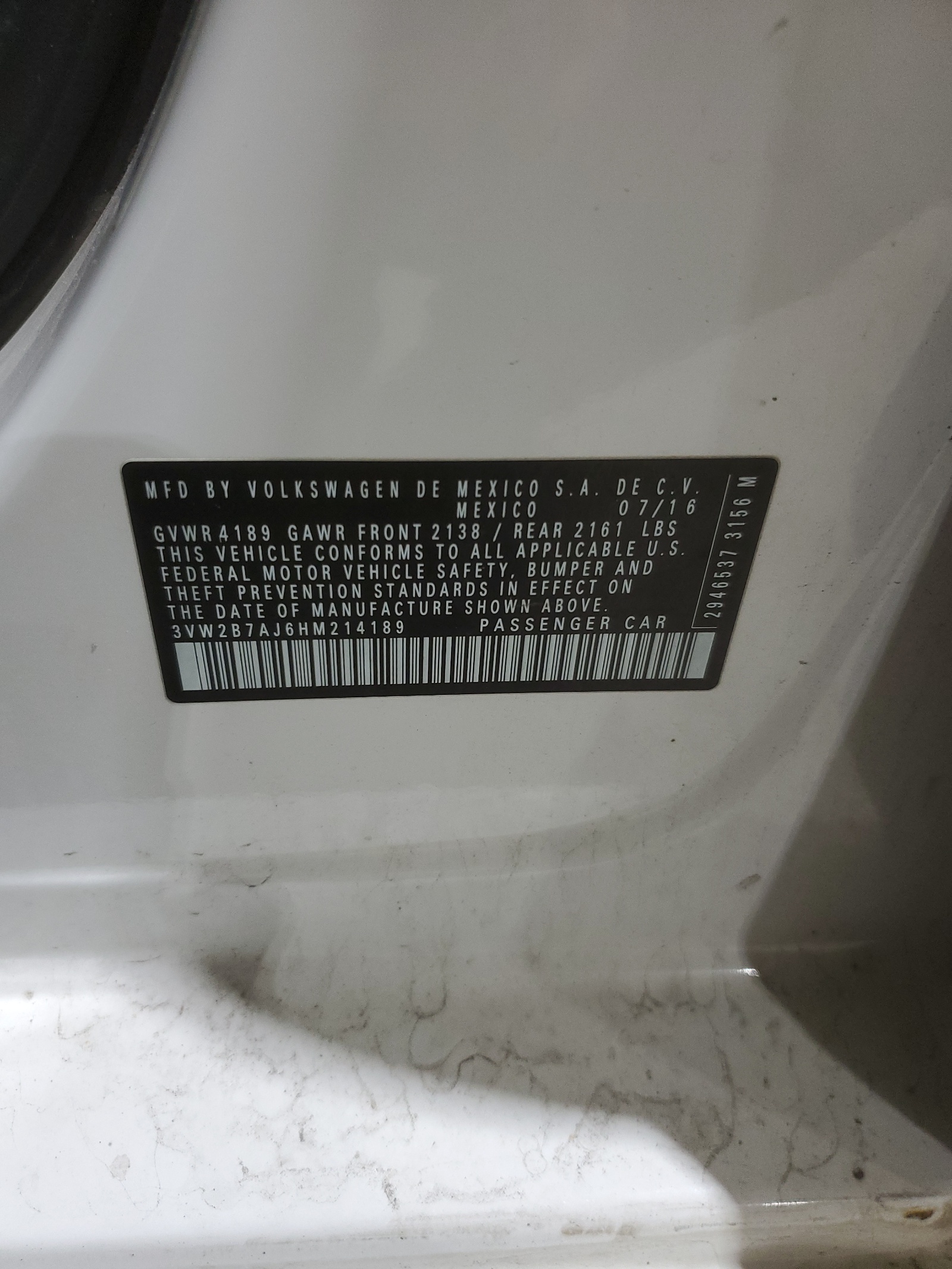 3VW2B7AJ6HM214189 2017 Volkswagen Jetta S