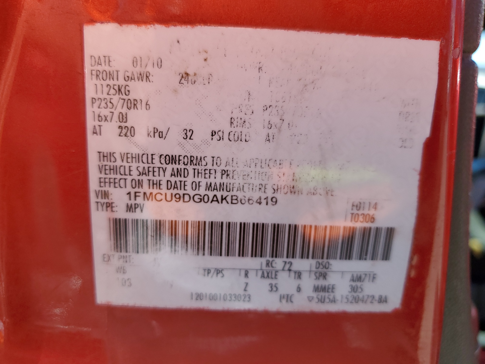 1FMCU9DG0AKB66419 2010 Ford Escape Xlt