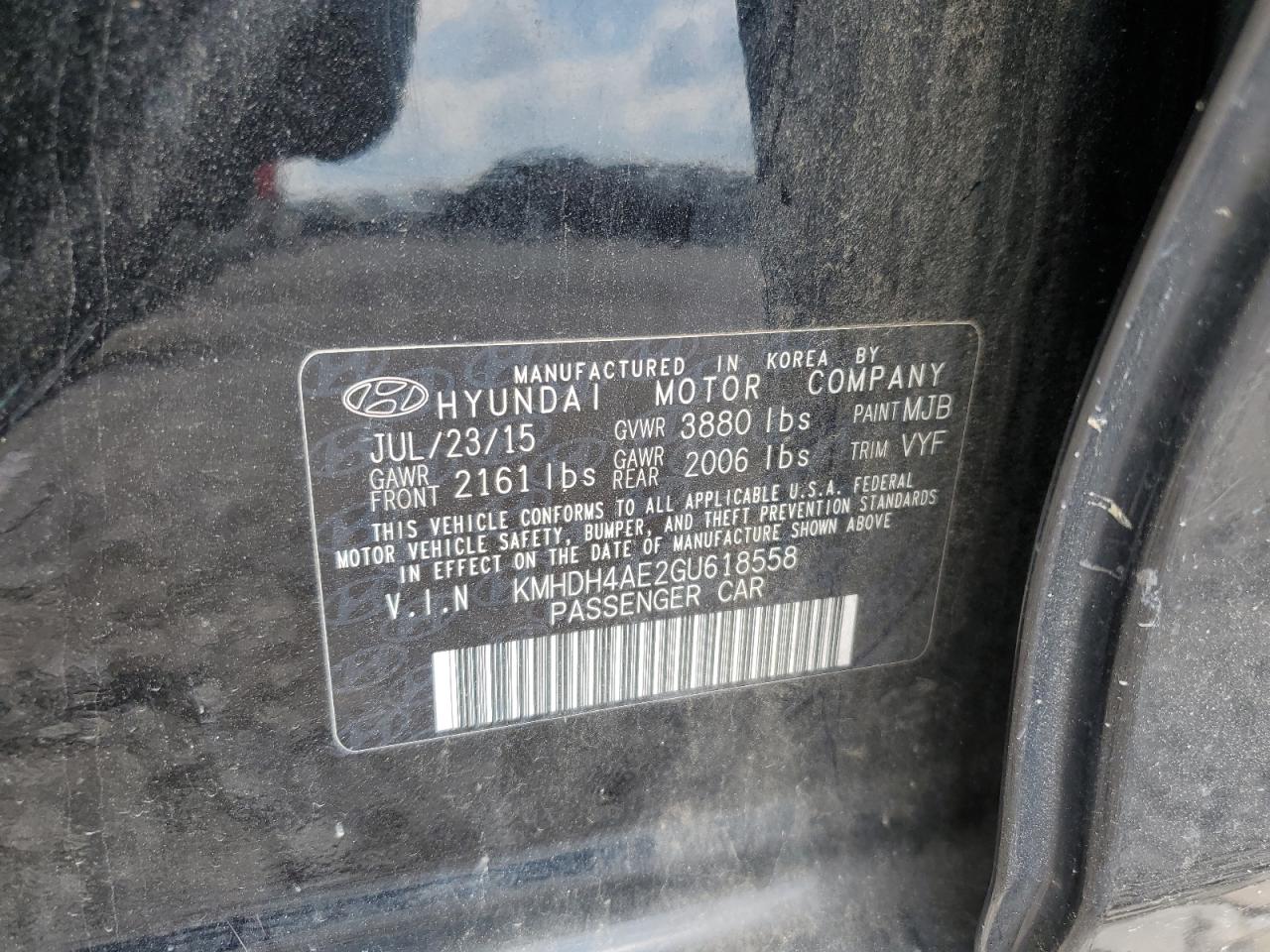 2016 Hyundai Elantra Se VIN: KMHDH4AE2GU618558 Lot: 52010894