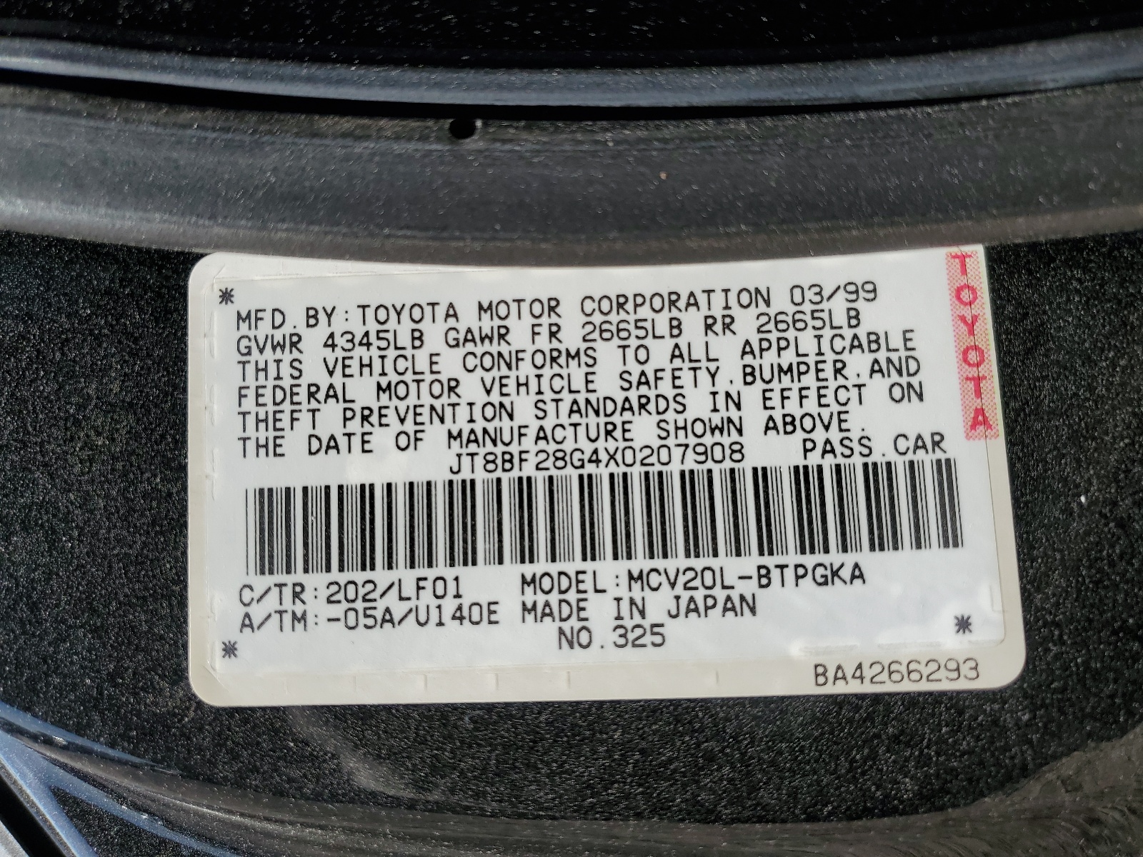 JT8BF28G4X0207908 1999 Lexus Es 300