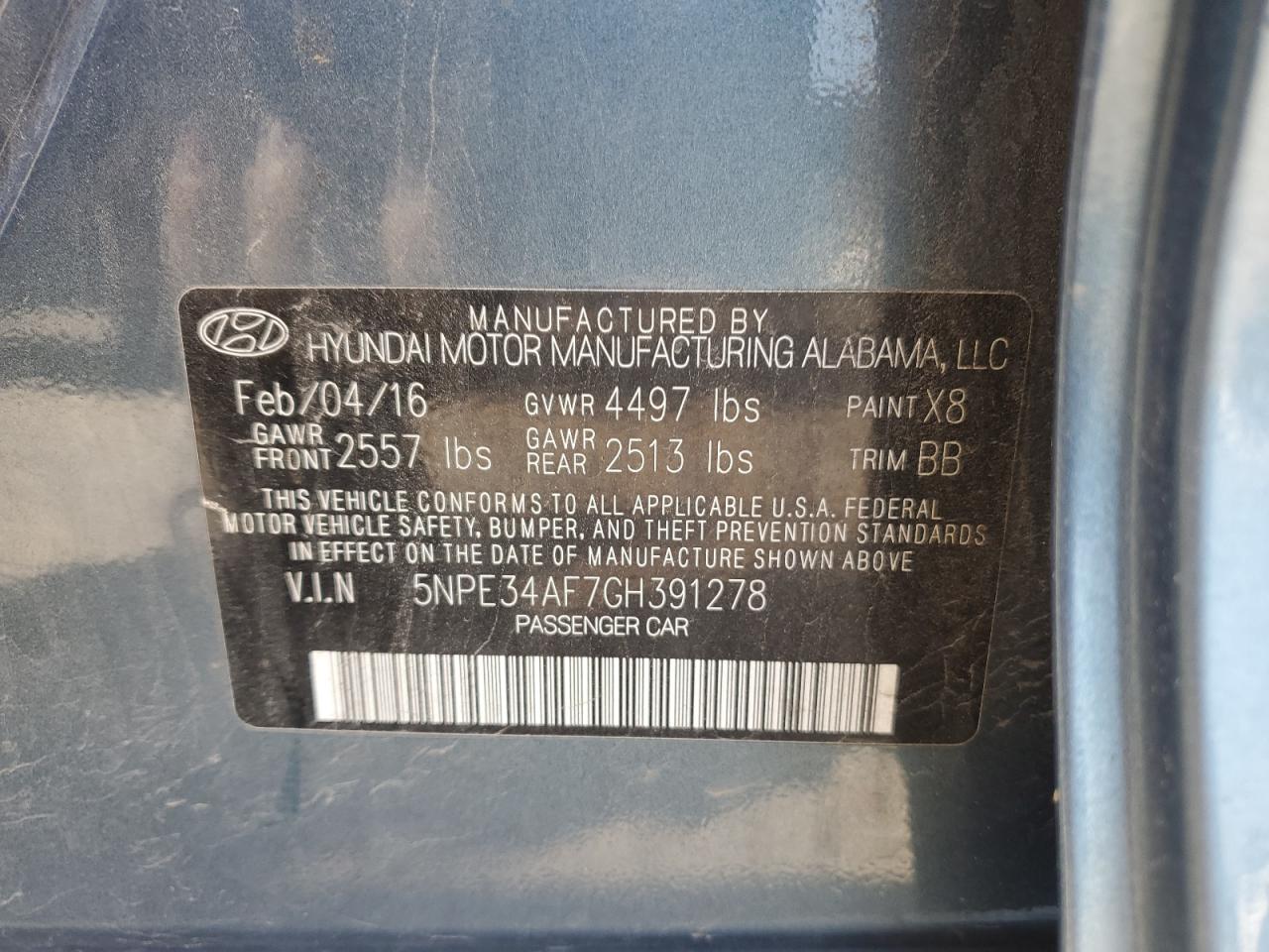 2016 Hyundai Sonata Sport VIN: 5NPE34AF7GH391278 Lot: 52862304