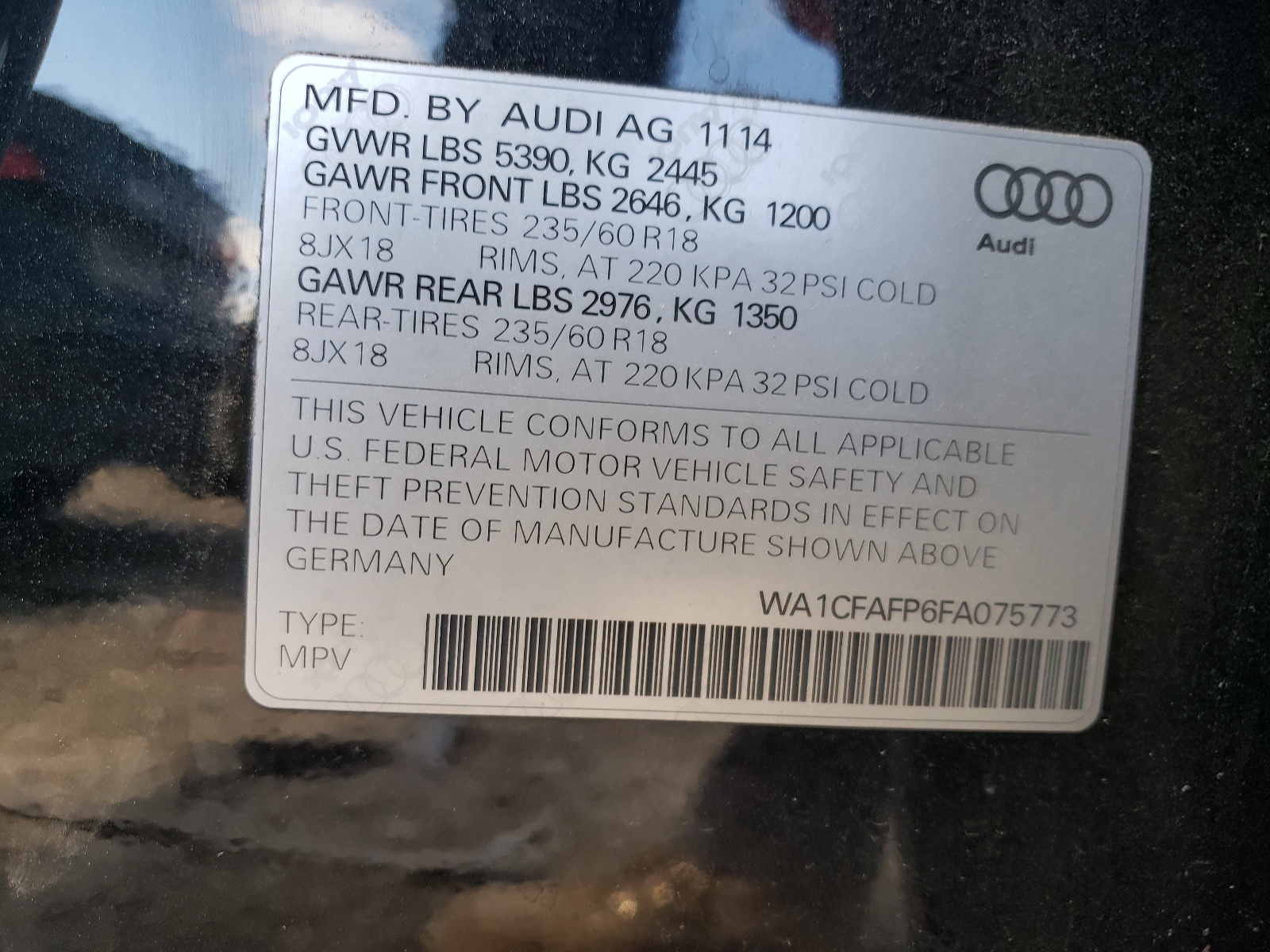 WA1CFAFP6FA075773 2015 Audi Q5 Premium