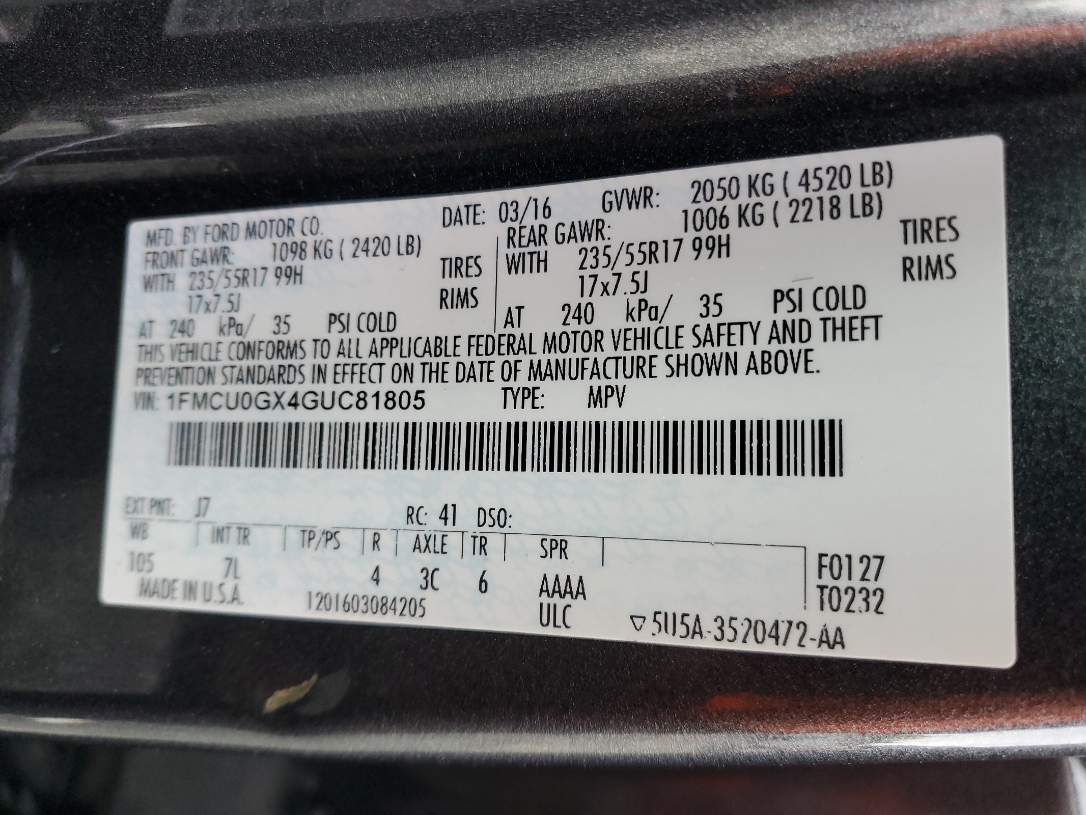 1FMCU0GX4GUC81805 2016 Ford Escape Se