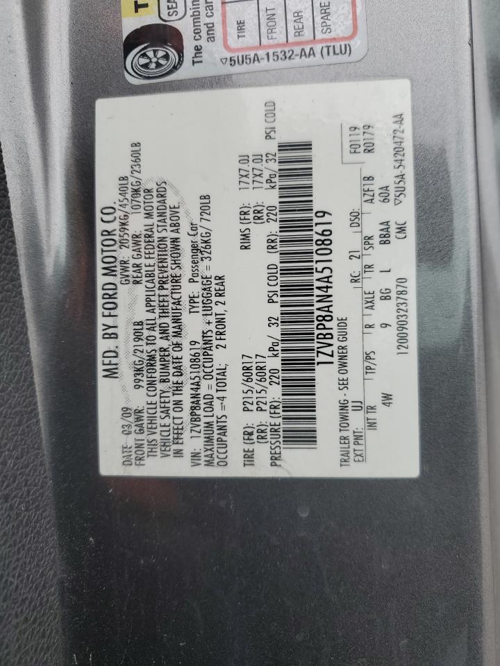 2010 Ford Mustang VIN: 1ZVBP8AN4A5108619 Lot: 49436534