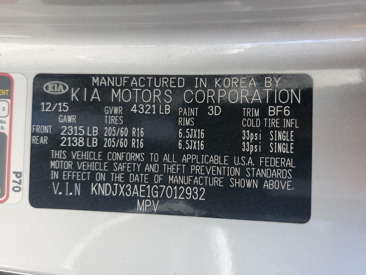 2016 Kia Soul Ev + VIN: KNDJX3AE1G7012932 Lot: 52958414