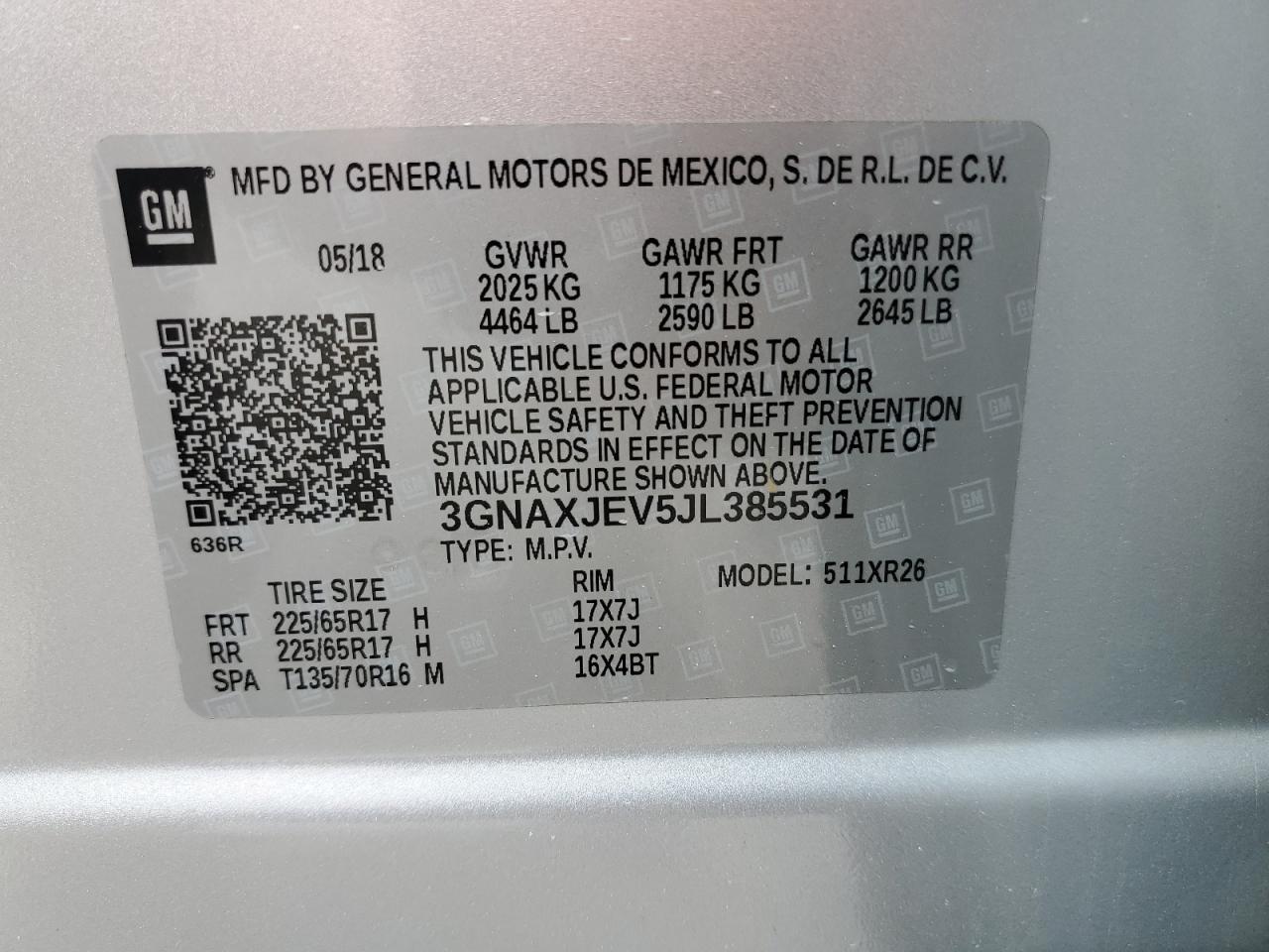 3GNAXJEV5JL385531 2018 CHEVROLET EQUINOX - Image 12