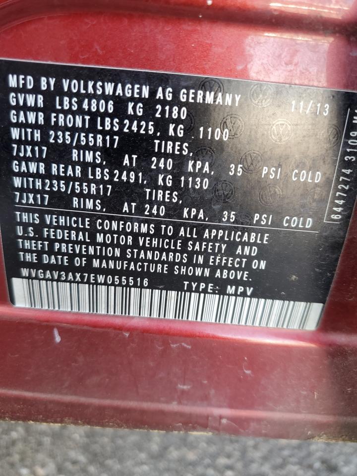 2014 Volkswagen Tiguan S VIN: WVGAV3AX7EW055516 Lot: 51354644