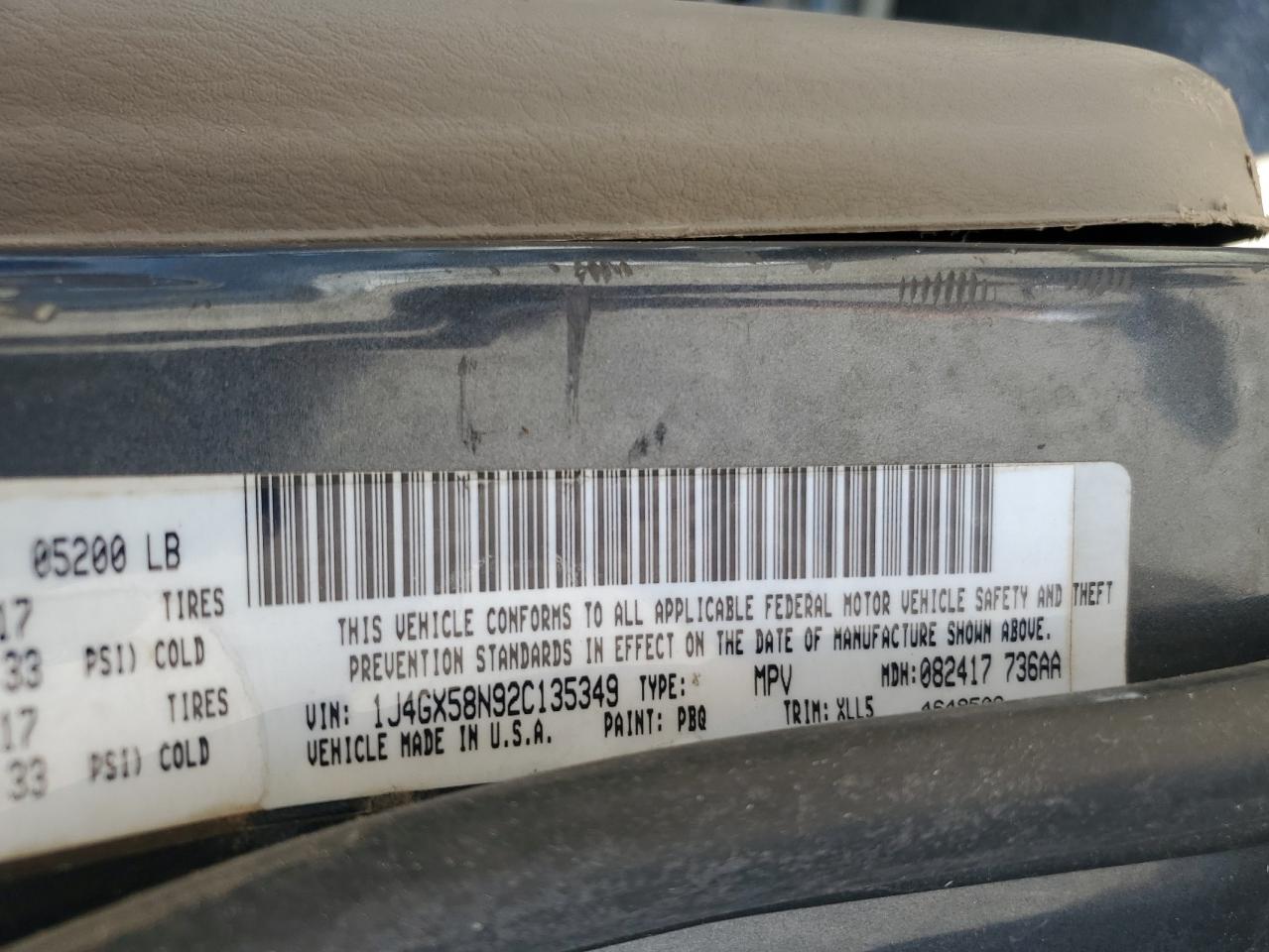 2002 Jeep Grand Cherokee Limited VIN: 1J4GX58N92C135349 Lot: 50621074