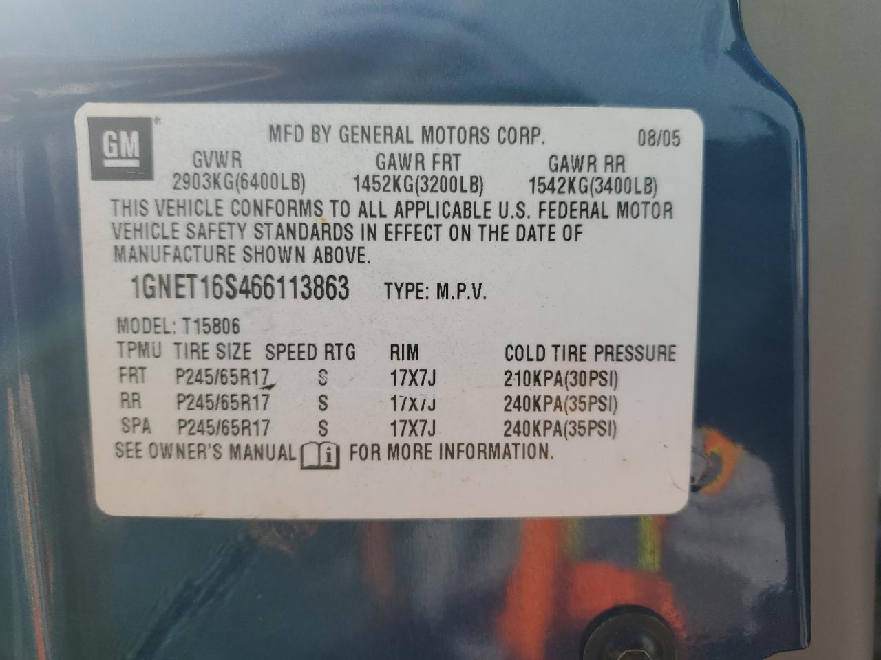 2006 Chevrolet Trailblazer Ext Ls VIN: 1GNET16S466113863 Lot: 71913165