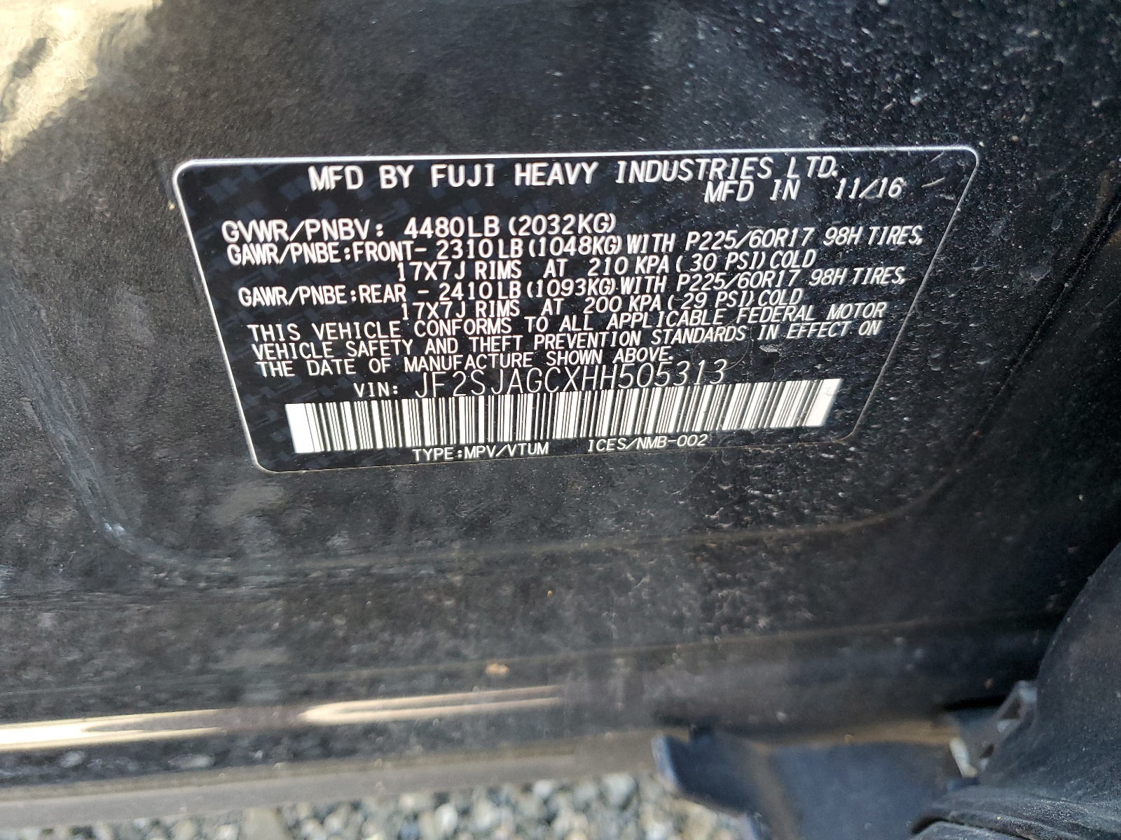 JF2SJAGCXHH505313 2017 Subaru Forester 2.5I Premium