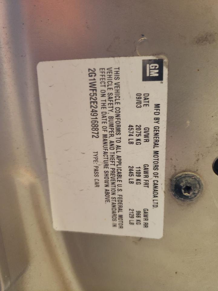 2g1wf52e249168872 2G1WF52E249168872 2004 Chevrolet Impala