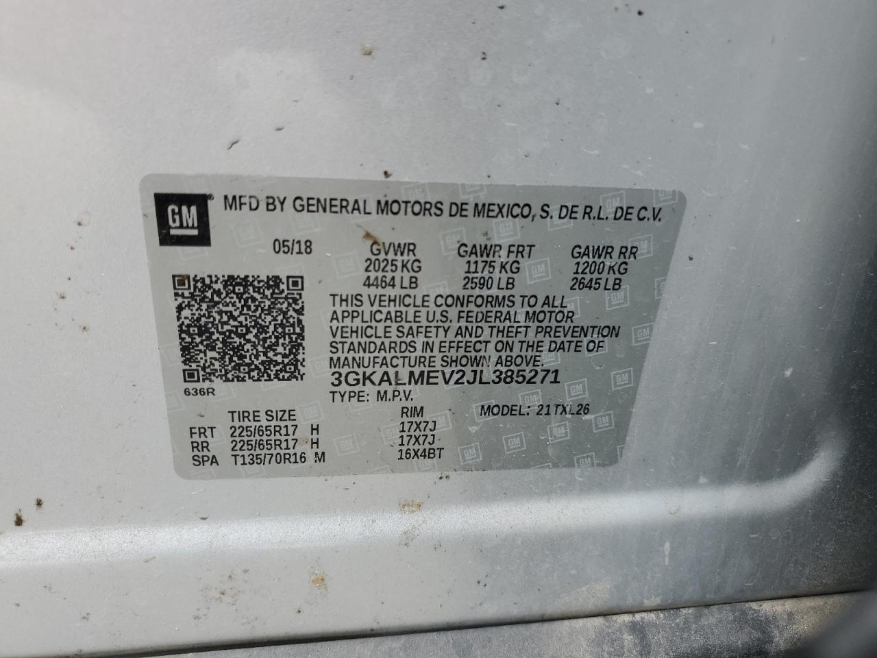 3GKALMEV2JL385271 2018 GMC Terrain Sle