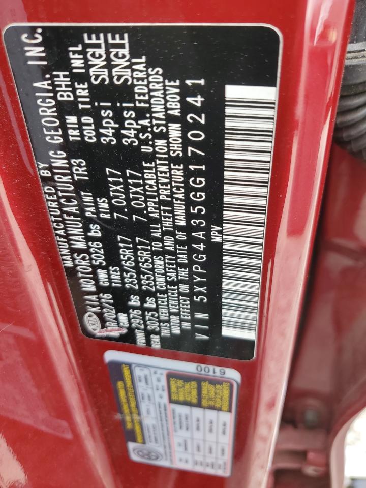 2016 Kia Sorento Lx VIN: 5XYPG4A35GG170241 Lot: 50607244