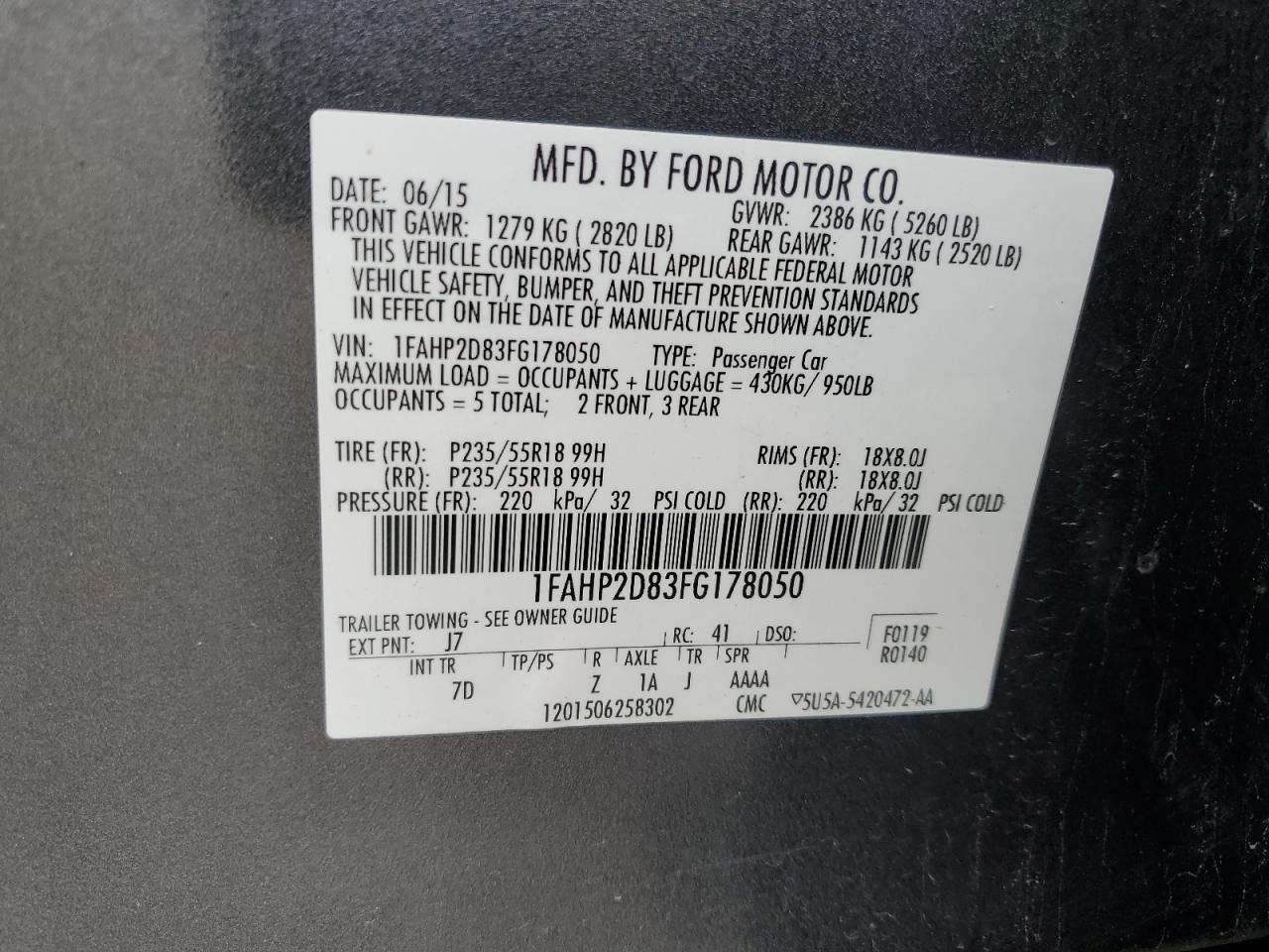 1FAHP2D83FG178050 2015 Ford Taurus Se