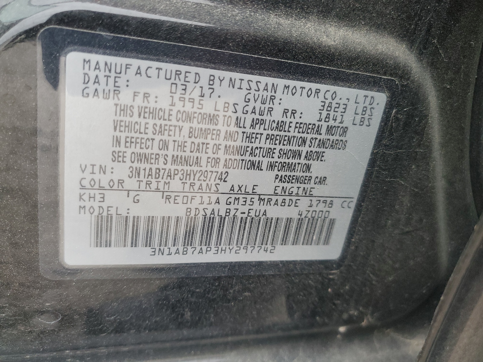 3N1AB7AP3HY297742 2017 Nissan Sentra S