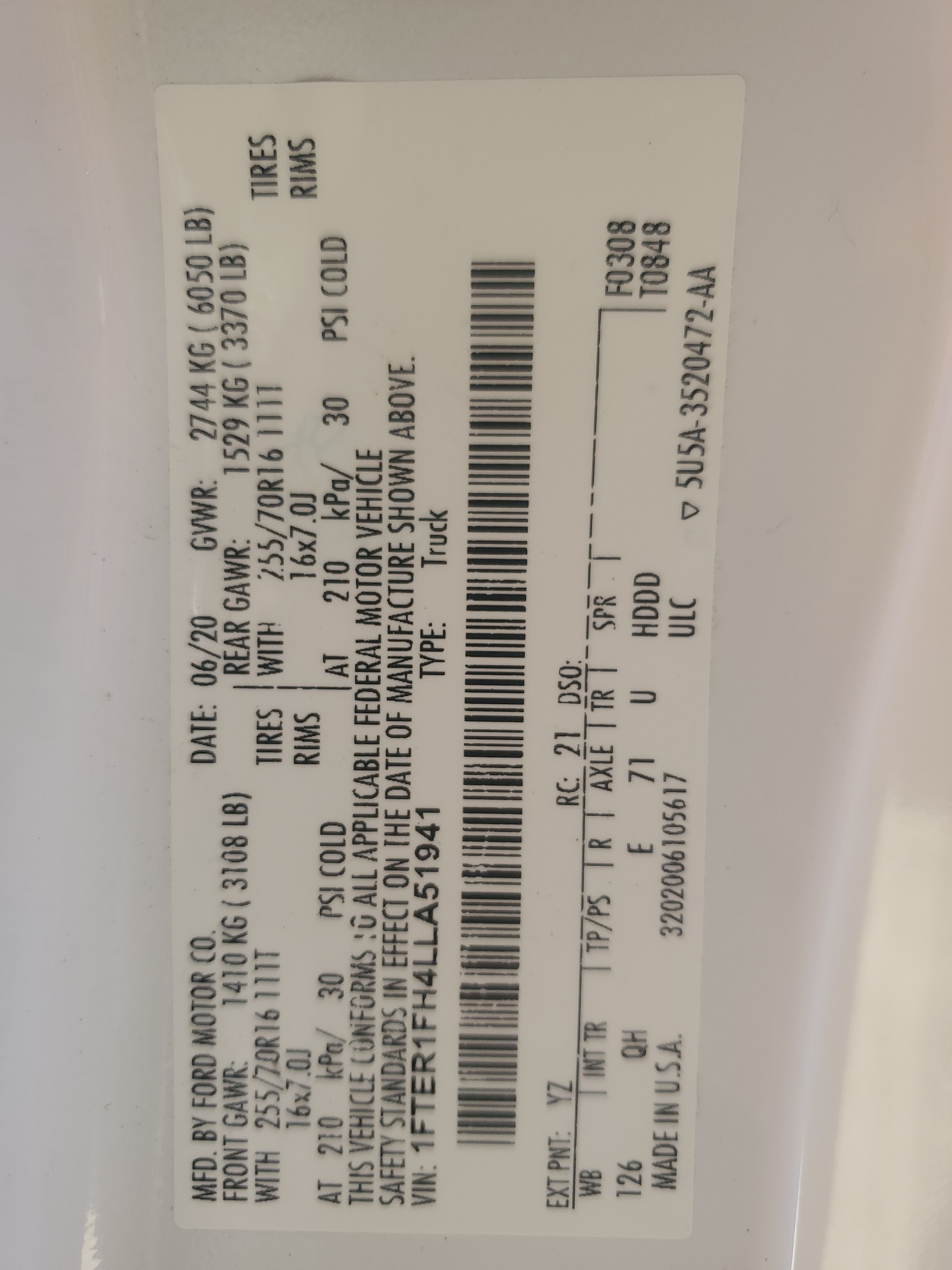 1FTER1FH4LLA51941 2020 Ford Ranger Xl