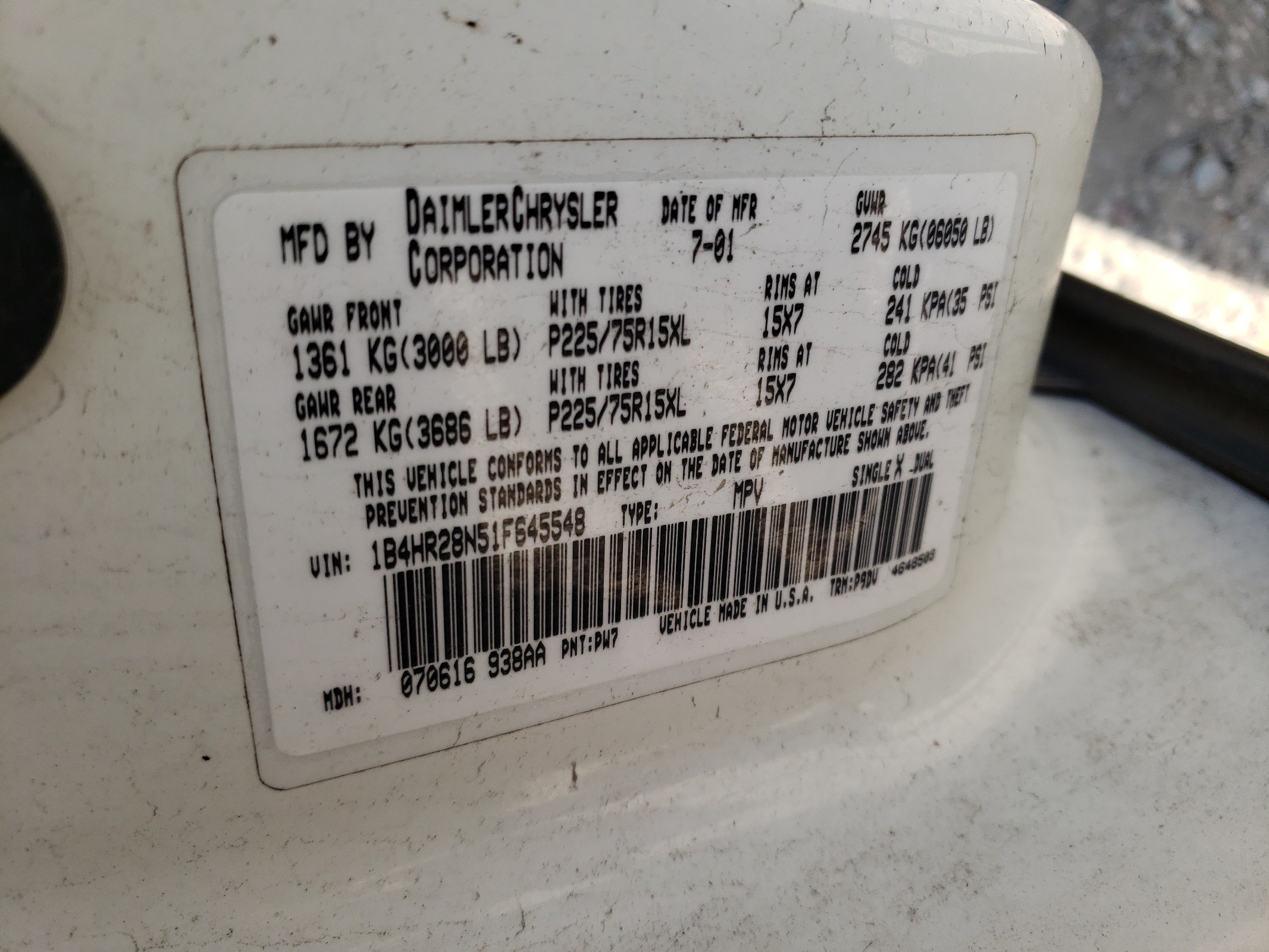 1B4HR28N51F645548 2001 Dodge Durango