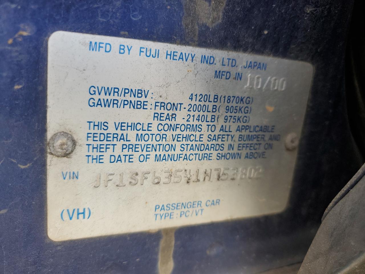 2001 Subaru Forester L VIN: JF1SF63541H753802 Lot: 50265664