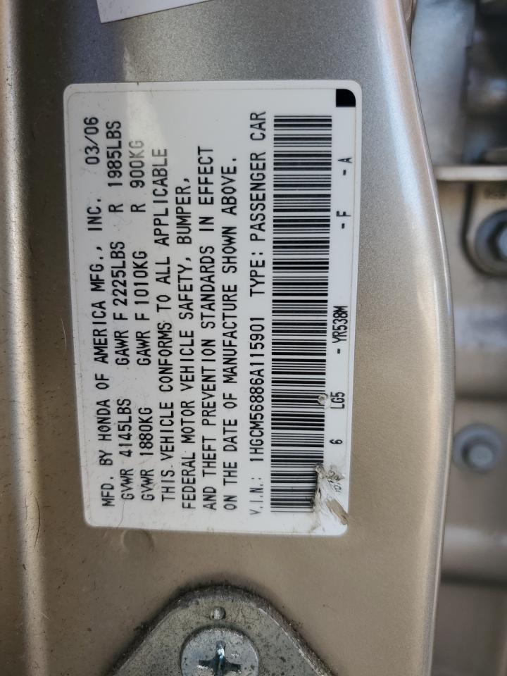 2006 Honda Accord Ex VIN: 1HGCM56886A115901 Lot: 51972594