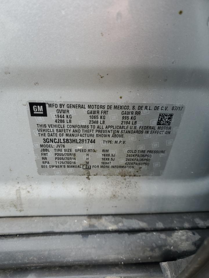 2017 Chevrolet Trax 1Lt VIN: 3GNCJLSB3HL281744 Lot: 50722364