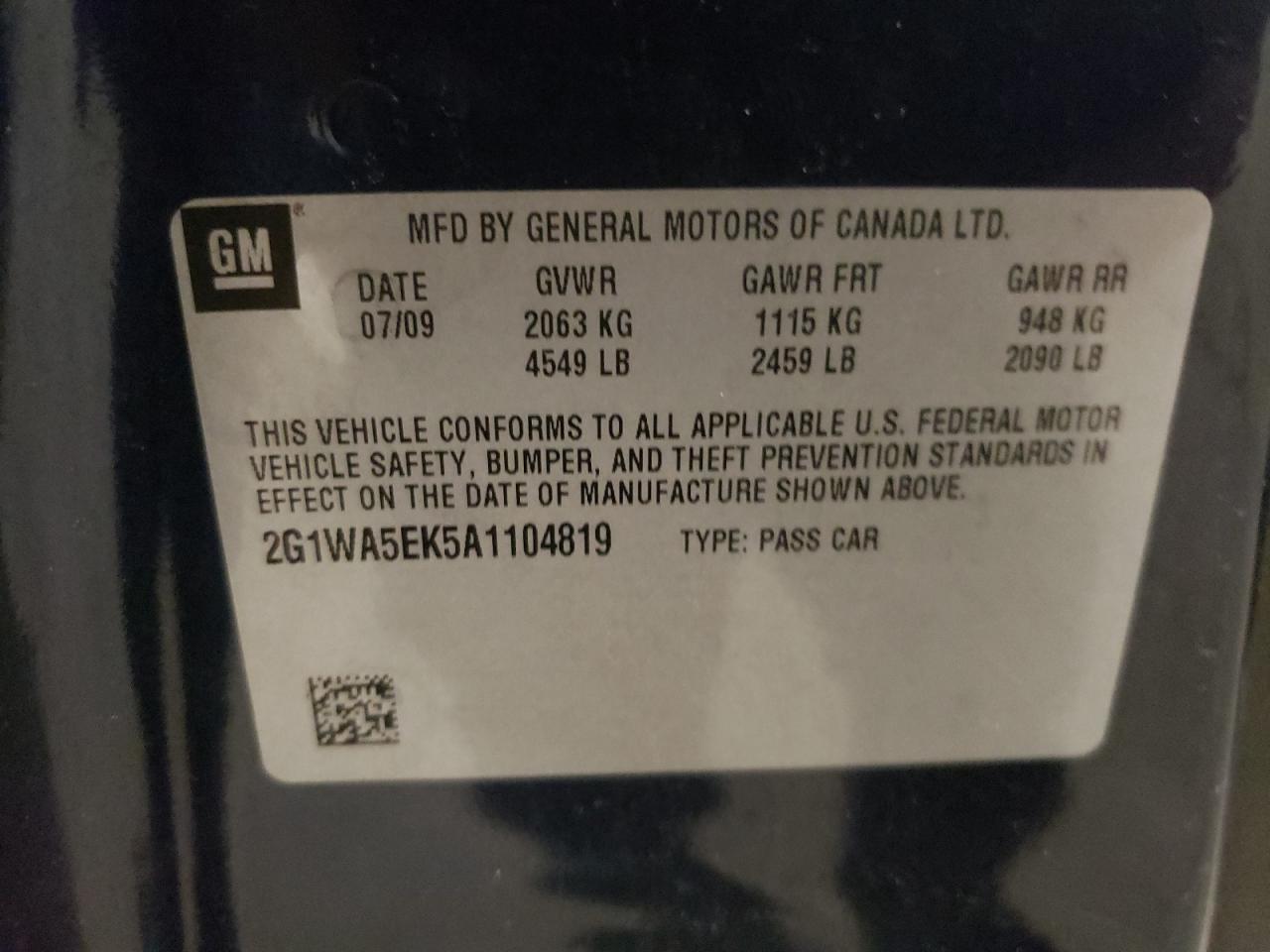 2010 Chevrolet Impala Ls VIN: 2G1WA5EK5A1104819 Lot: 49499504