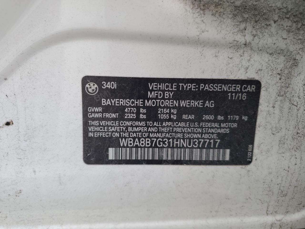 WBA8B7G31HNU37717 2017 BMW 340 Xi