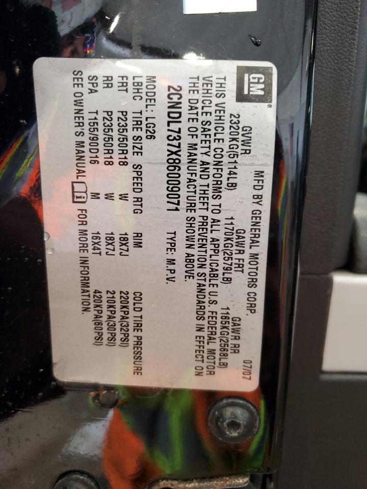 2008 Chevrolet Equinox Sport VIN: 2CNDL737X86009071 Lot: 50073764