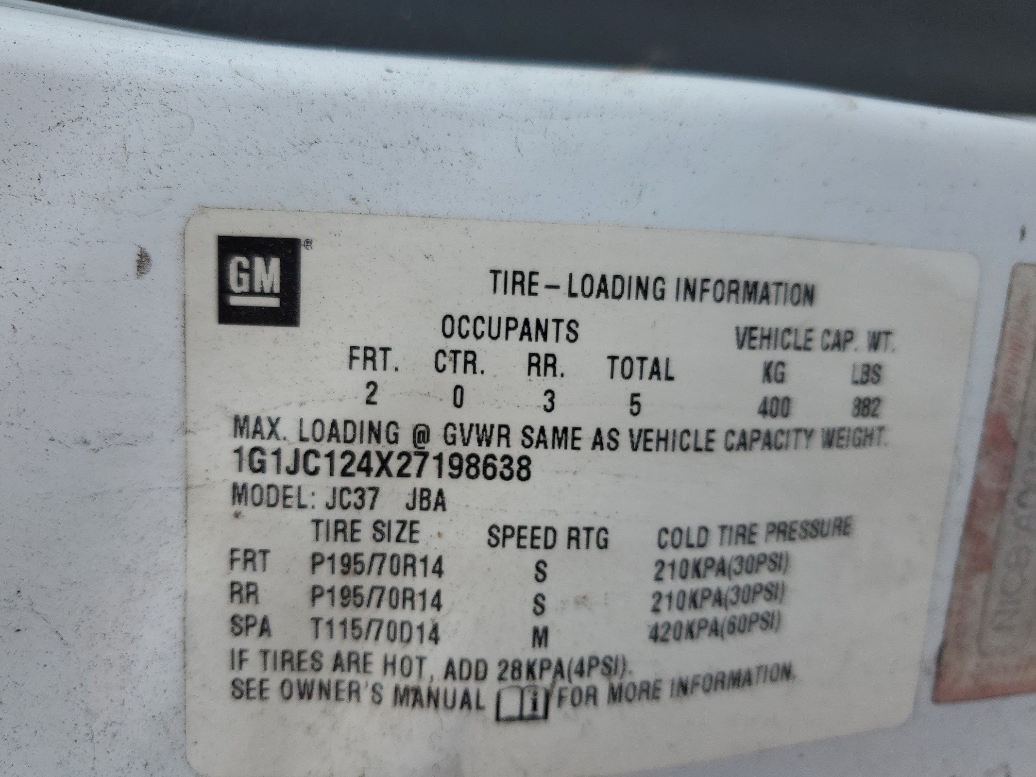 1G1JC124X27198638 2002 Chevrolet Cavalier