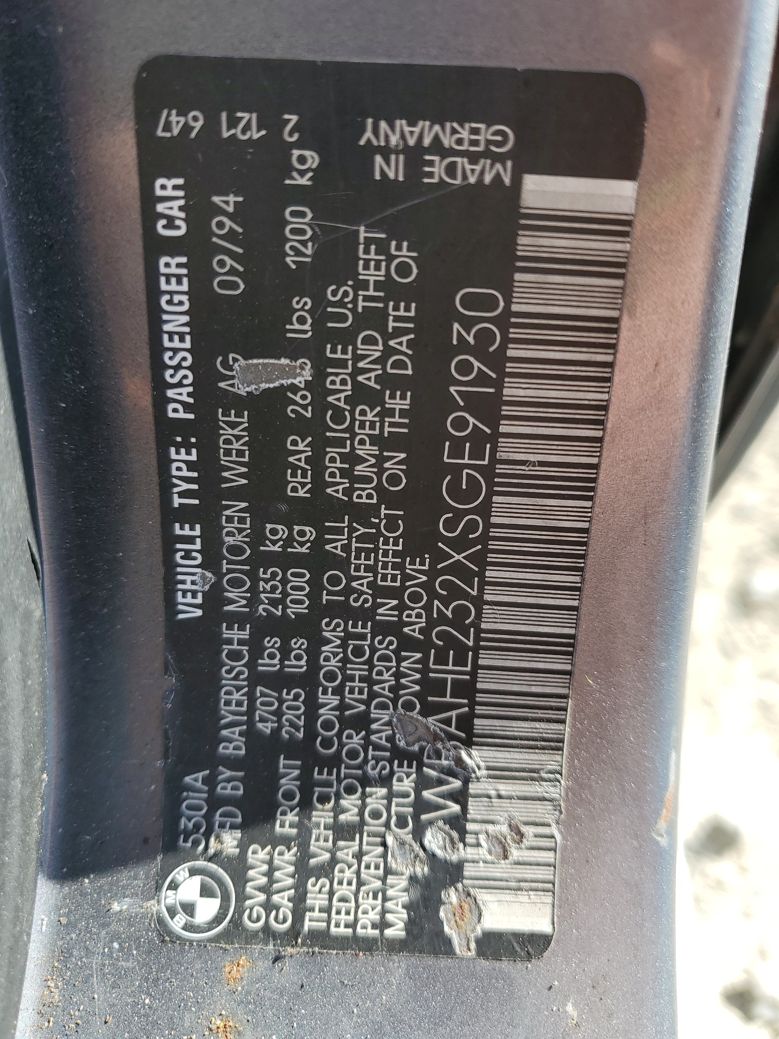 WBAHE232XSGE91930 1995 BMW 530 I Automatic