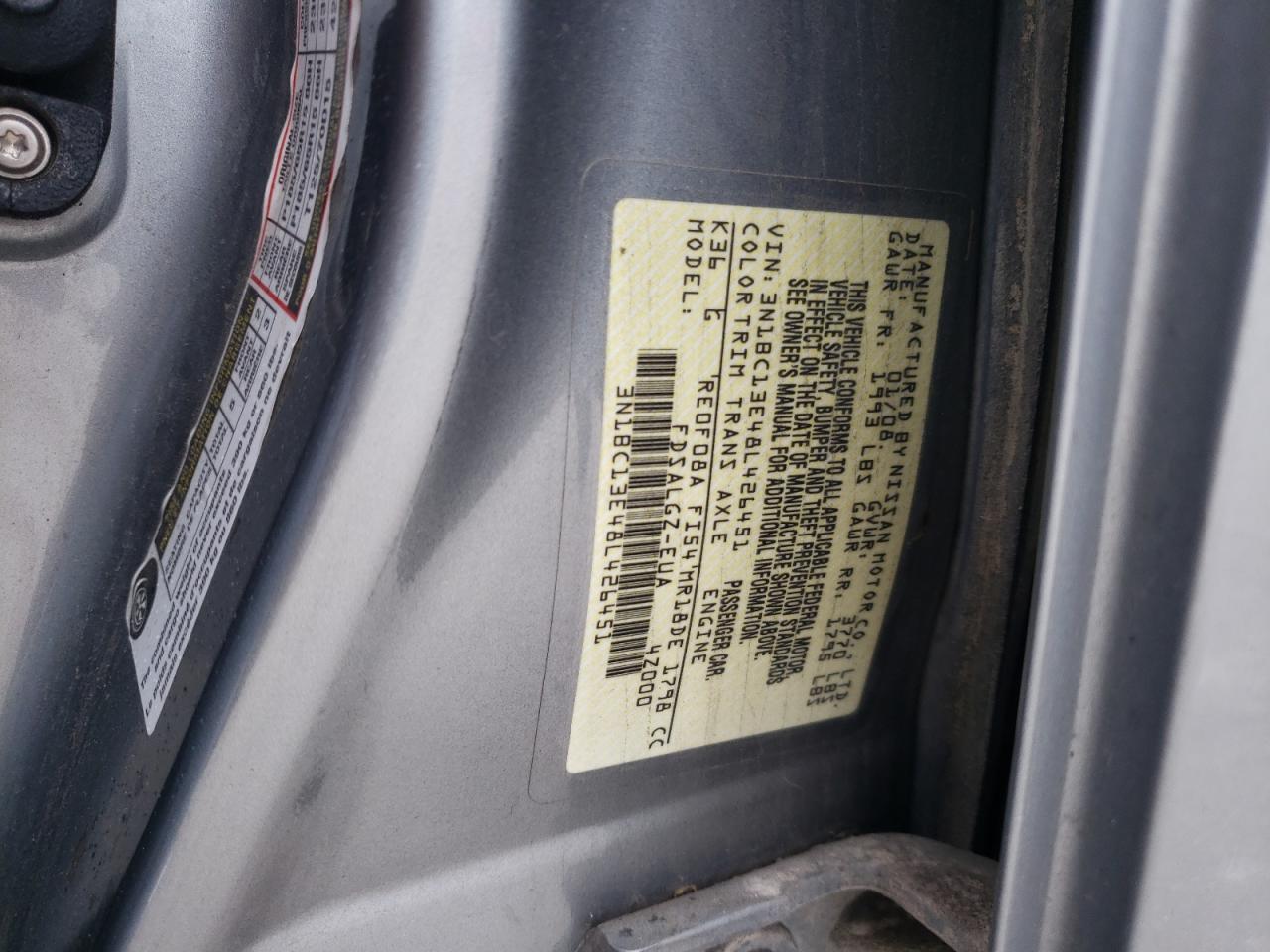 2008 Nissan Versa S VIN: 3N1BC13E48L426451 Lot: 51711584