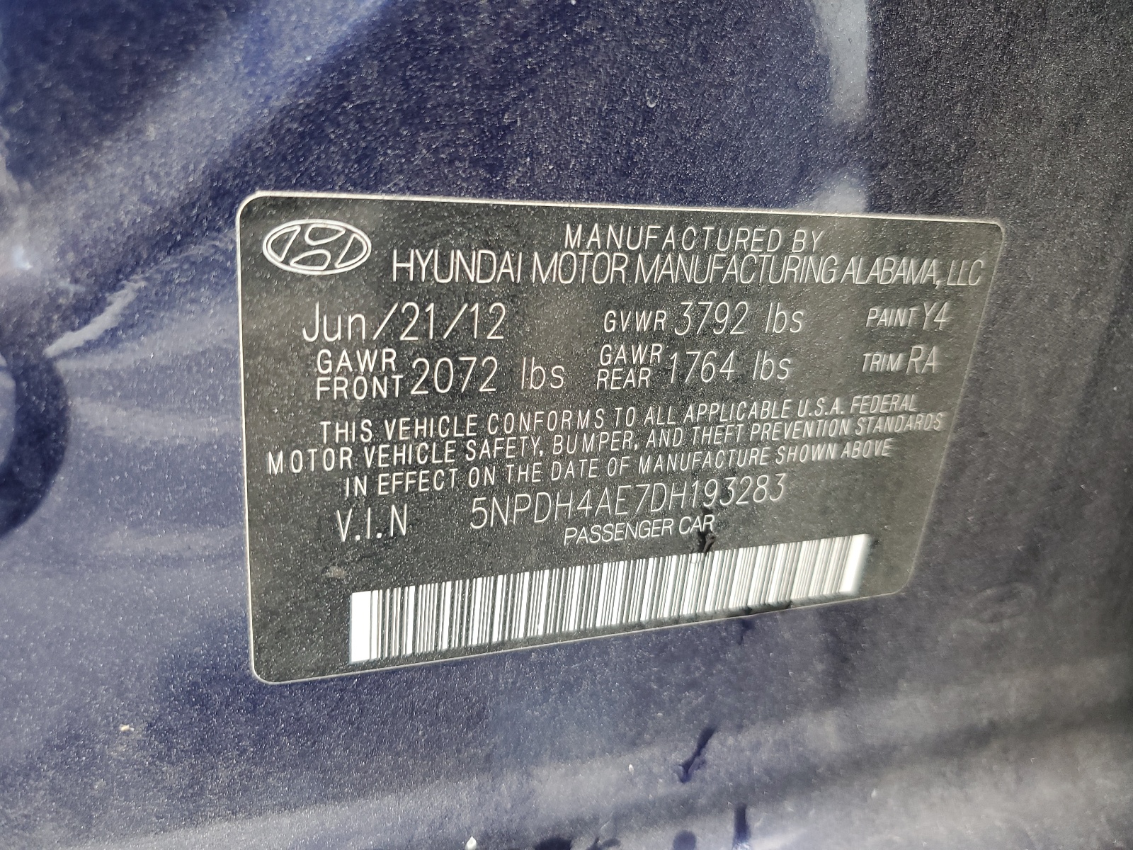 5NPDH4AE7DH193283 2013 Hyundai Elantra Gls