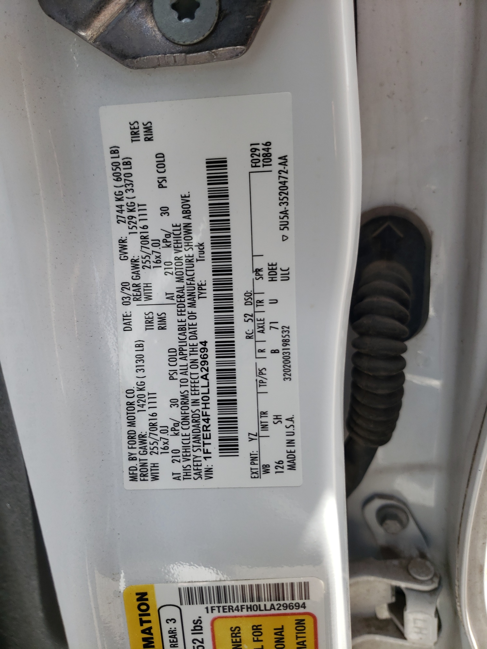 1FTER4FH0LLA29694 2020 Ford Ranger Xl