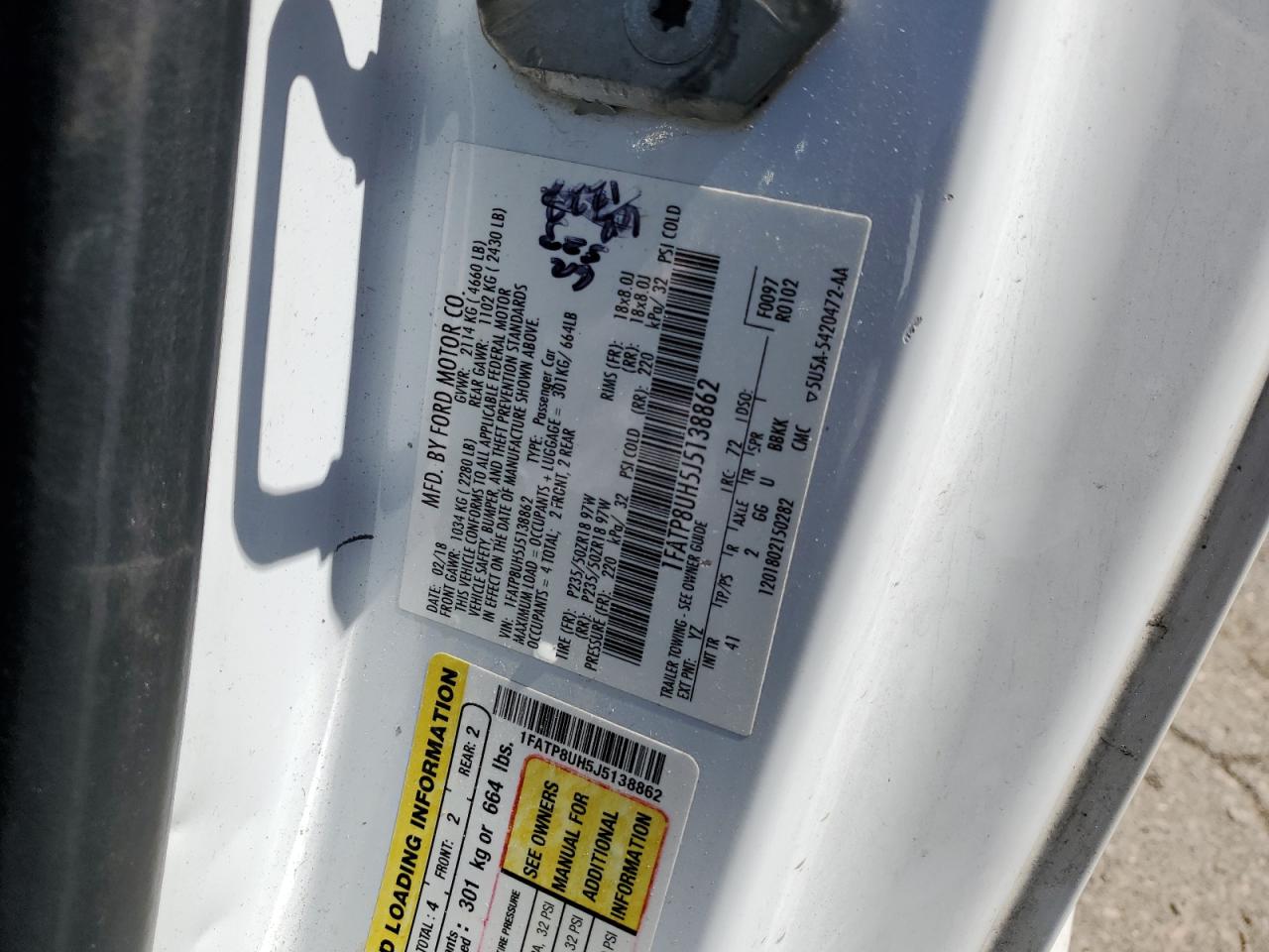 2018 Ford Mustang VIN: 1FATP8UH5J5138862 Lot: 51225844