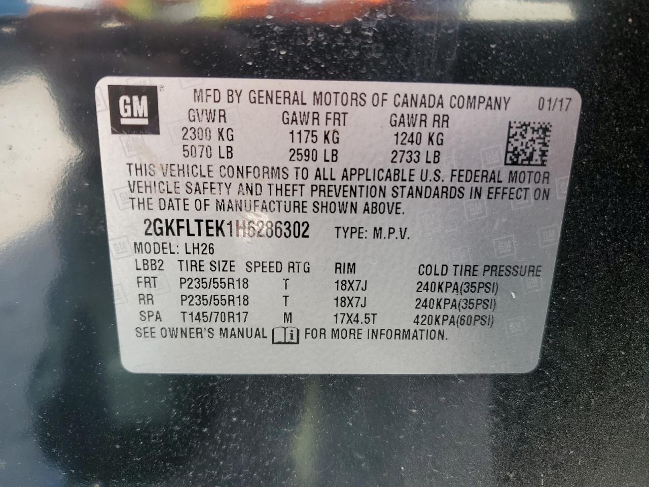 2GKFLTEK1H6286302 2017 GMC Terrain Sle