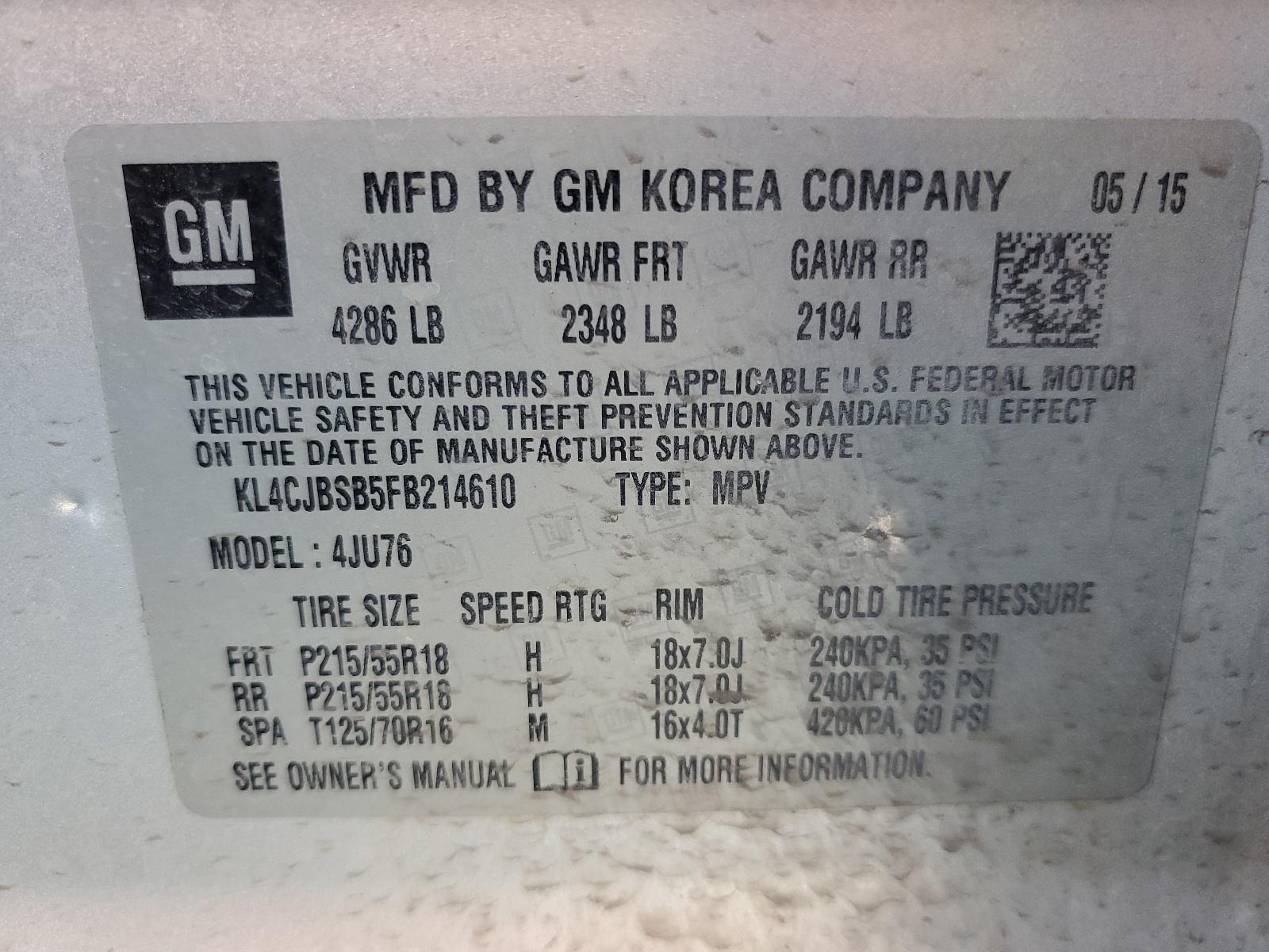 KL4CJBSB5FB214610 2015 Buick Encore Convenience