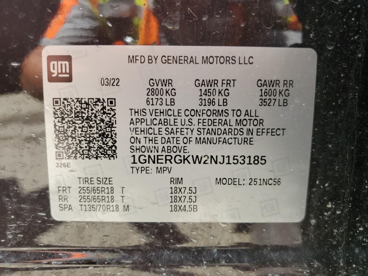 2022 Chevrolet Traverse Lt VIN: 1GNERGKW2NJ153185 Lot: 51727764