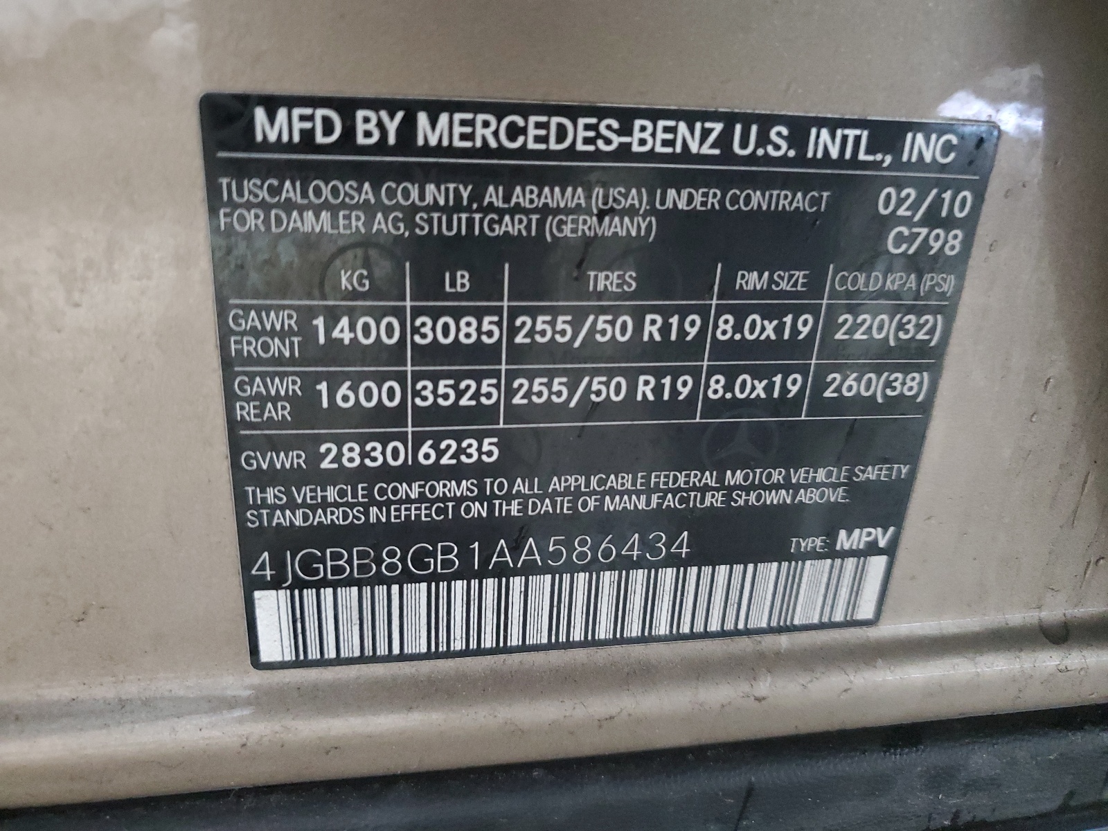 4JGBB8GB1AA586434 2010 Mercedes-Benz Ml 350 4Matic
