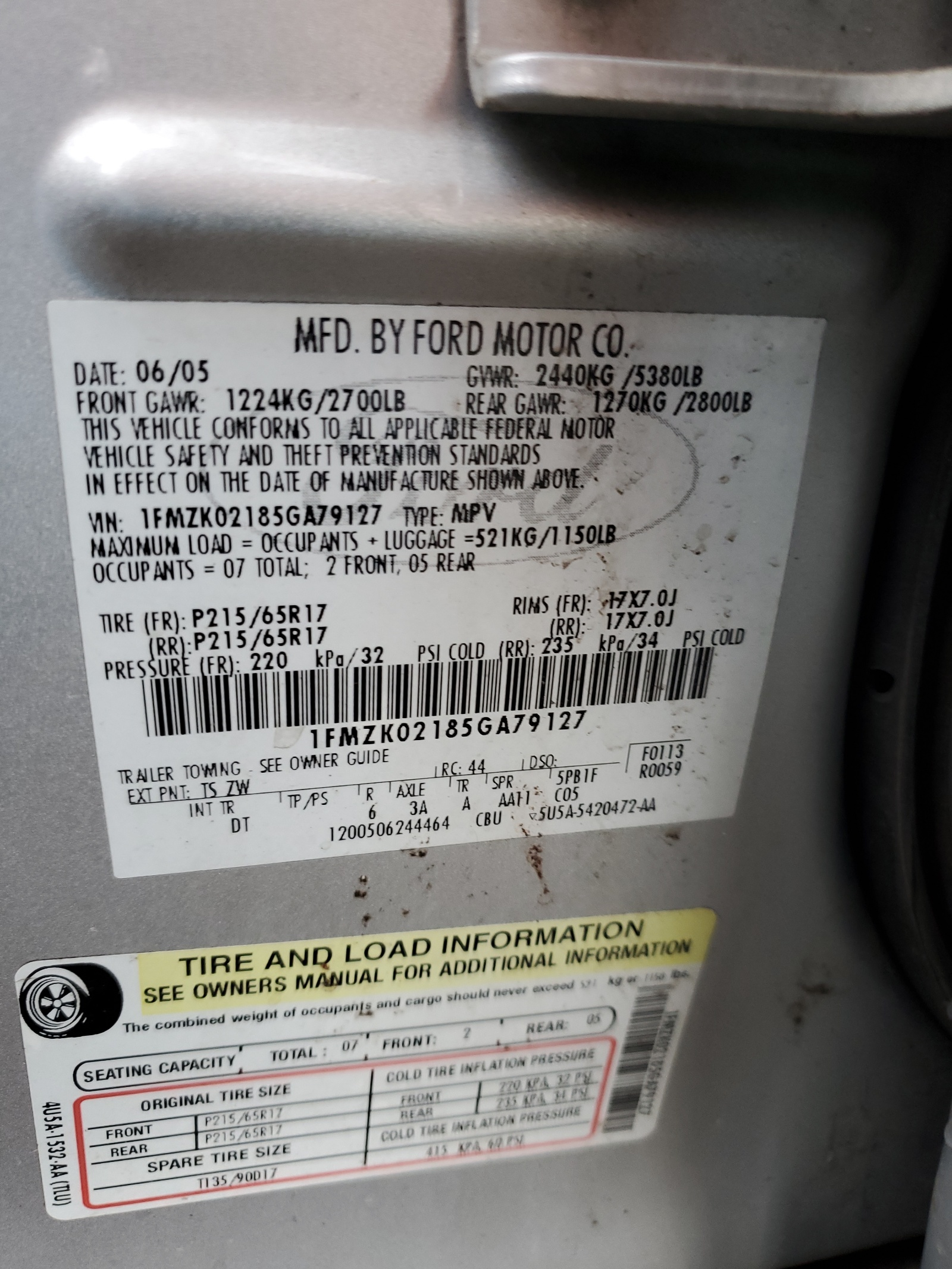 1FMZK02185GA79127 2005 Ford Freestyle Sel