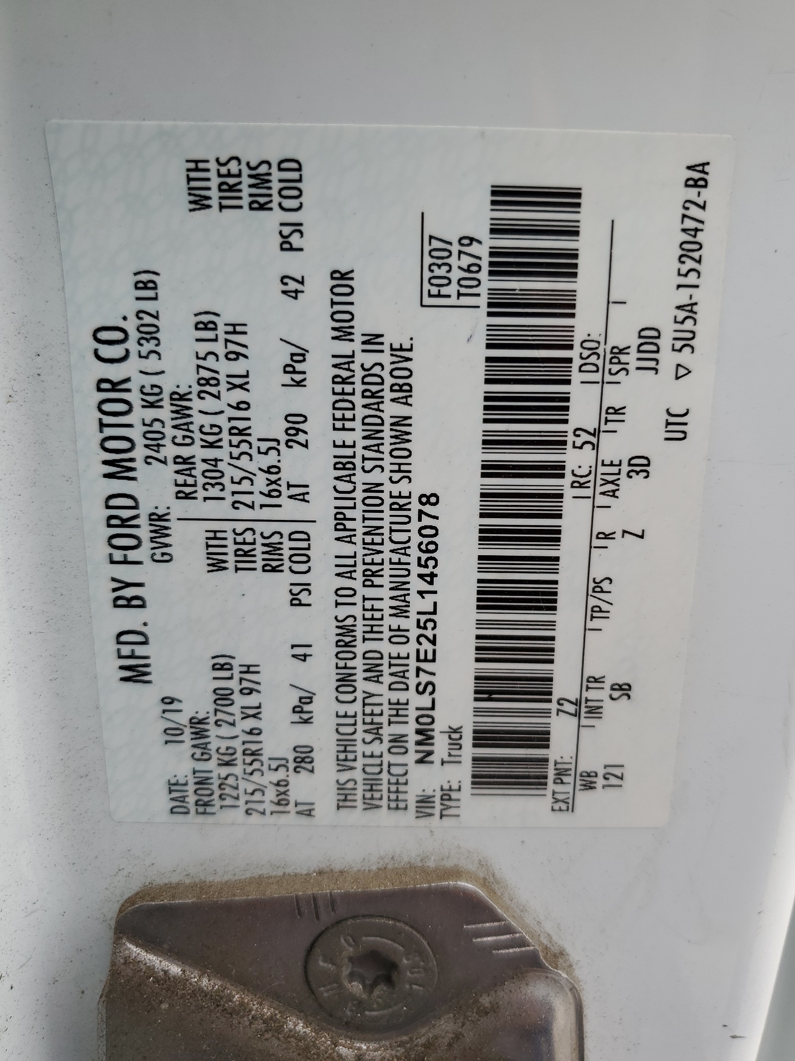 NM0LS7E25L1456078 2020 Ford Transit Connect Xl