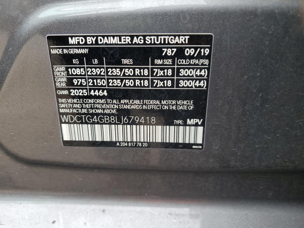 WDCTG4GB8LJ679418 2020 Mercedes-Benz Gla 250 4Matic