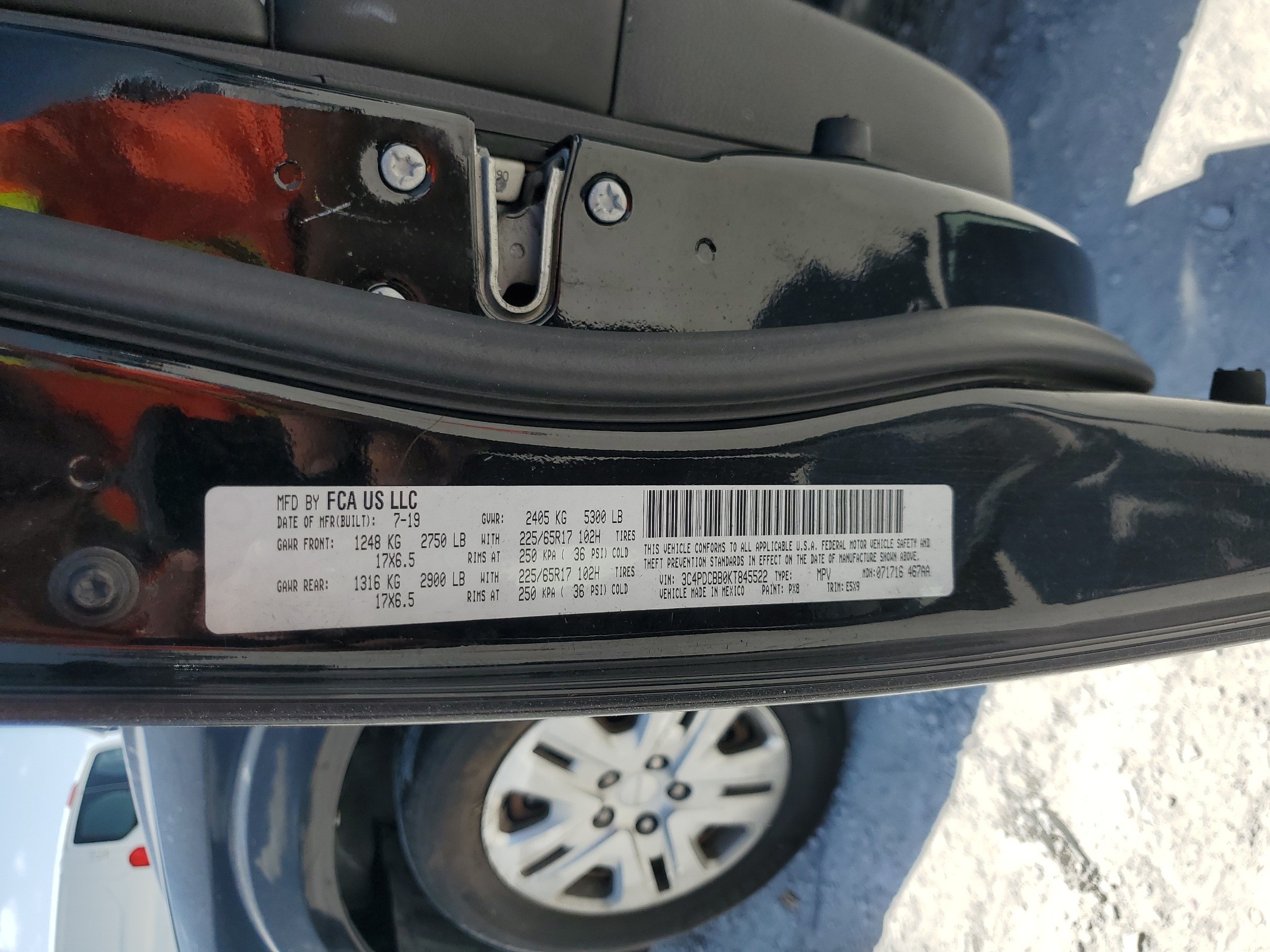 3C4PDCBB0KT845522 2019 Dodge Journey Se