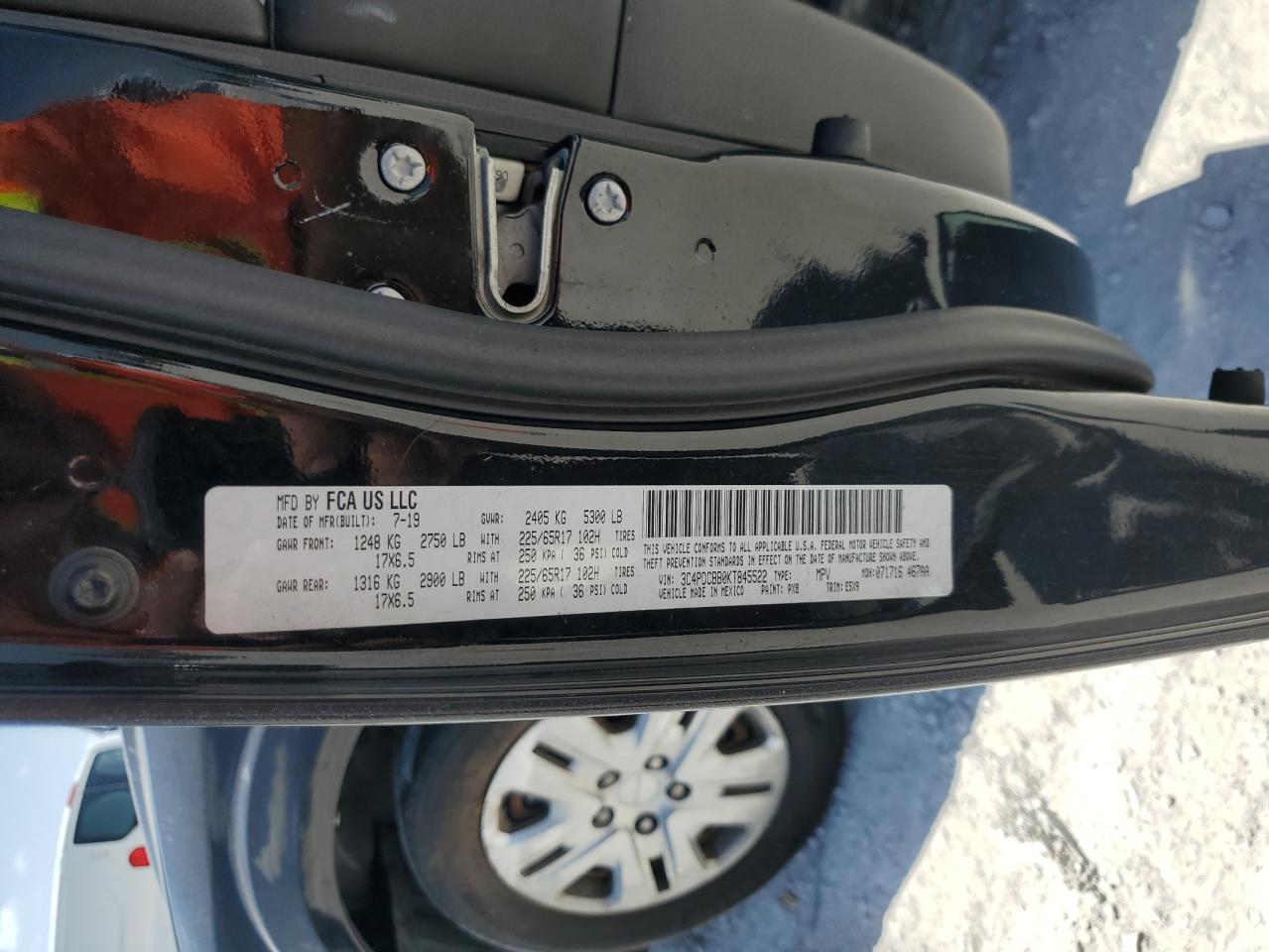 2019 Dodge Journey Se VIN: 3C4PDCBB0KT845522 Lot: 51342854